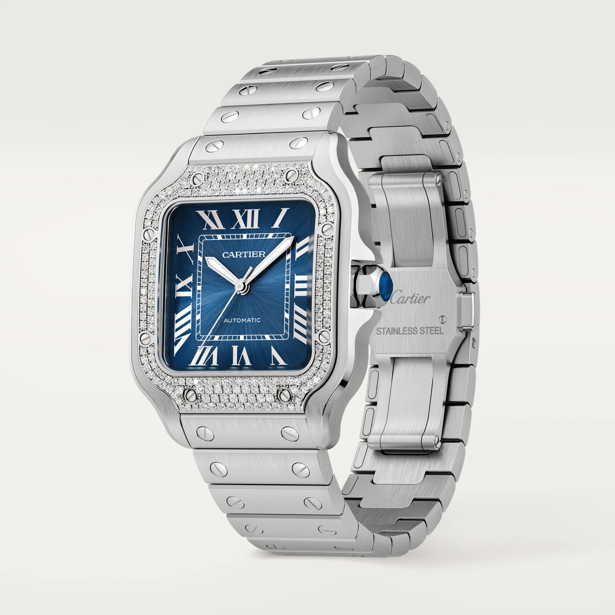 Cartier Santos Stainless Steel & Diamonds Men's Watch - Premium Luxury Product