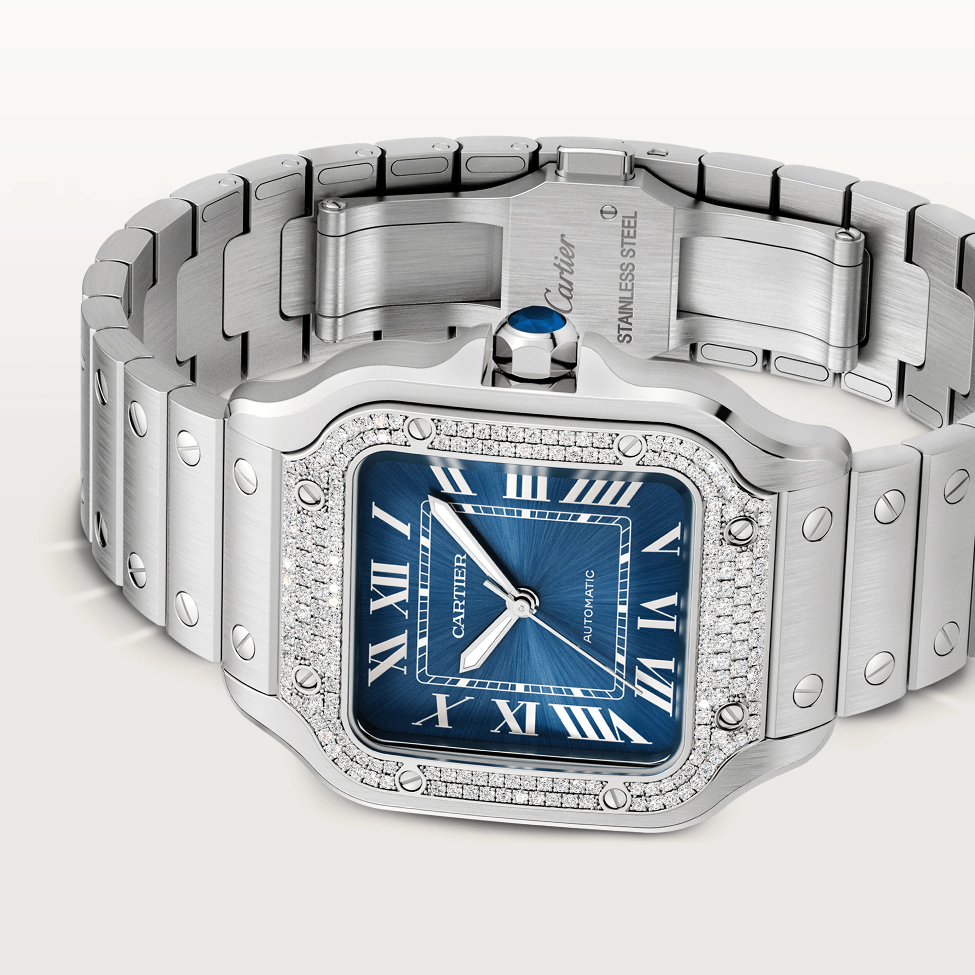Cartier Santos Stainless Steel & Diamonds Men's Watch - Premium Luxury Product