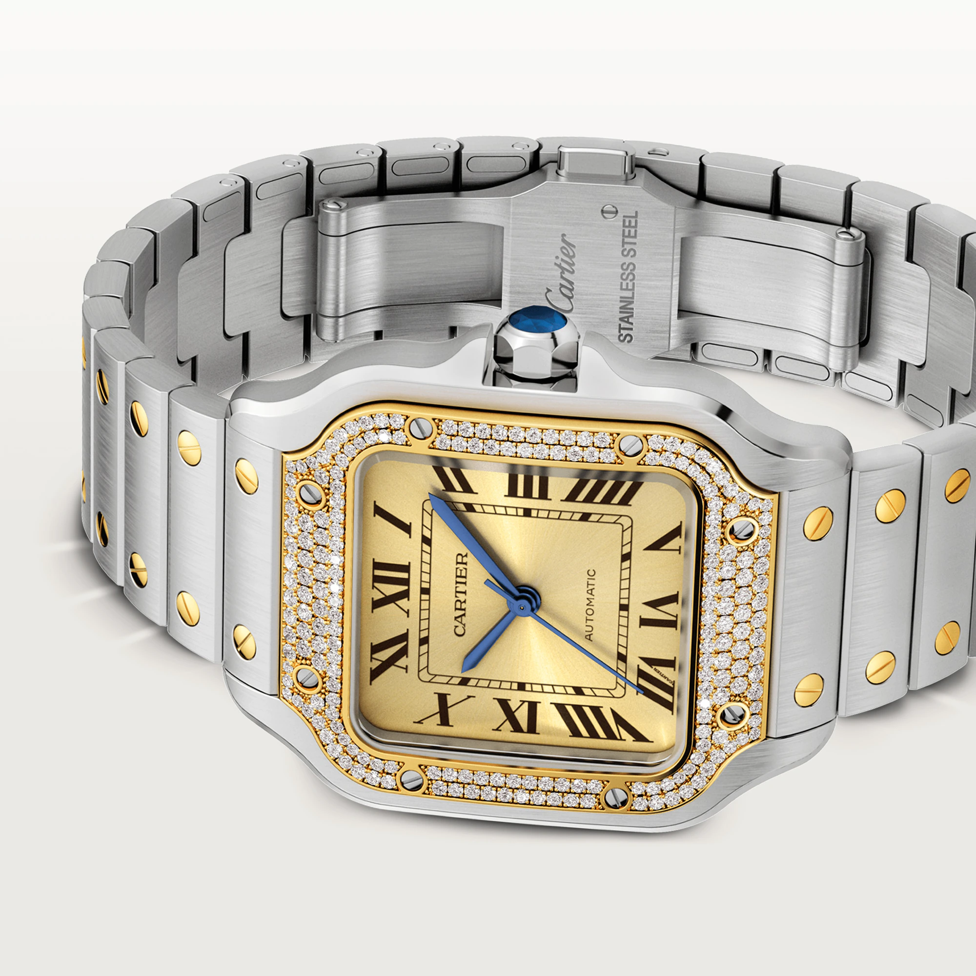 Cartier Santos Stainless Steel & Yellow Gold & Diamonds Unisex Watch - Premium Luxury Product