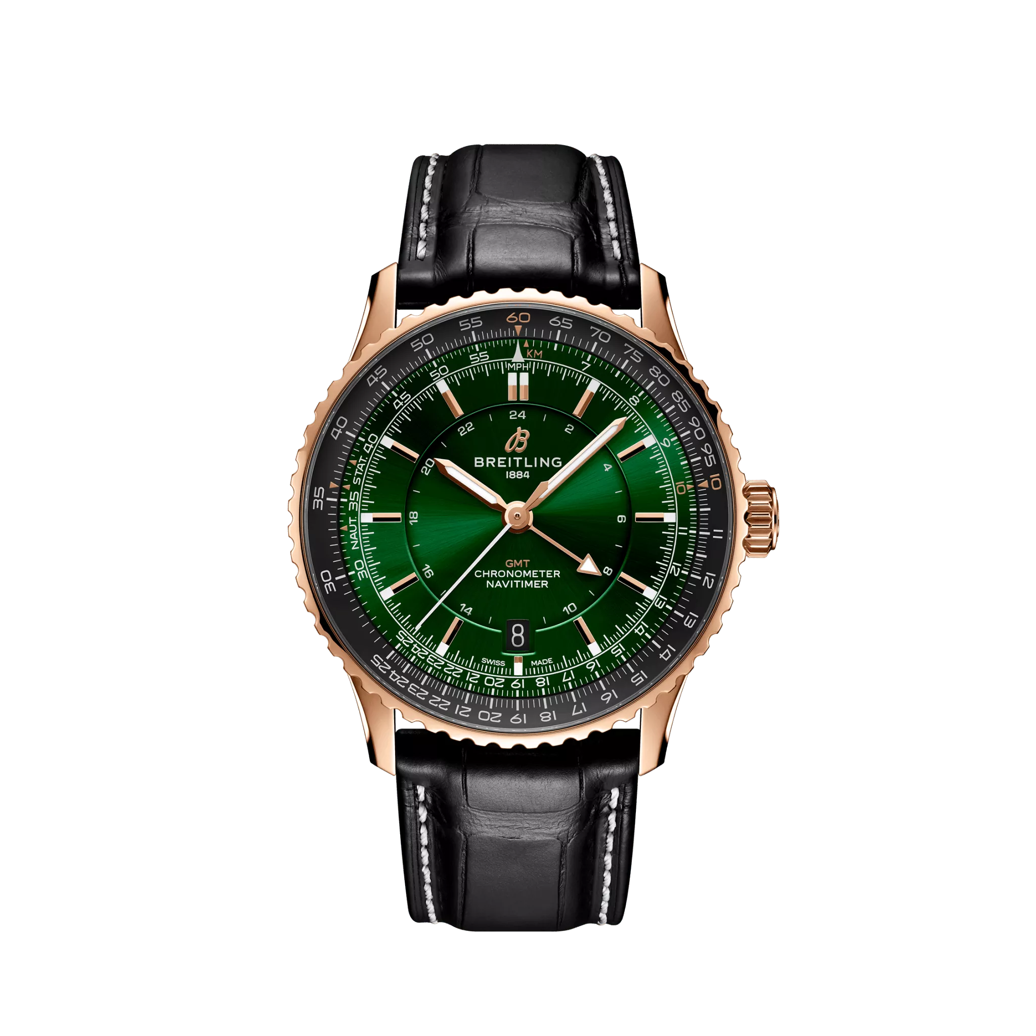 Breitling Navitimer Automatic 41 GMT 18K Red Gold Men's Watch - Premium Luxury Product