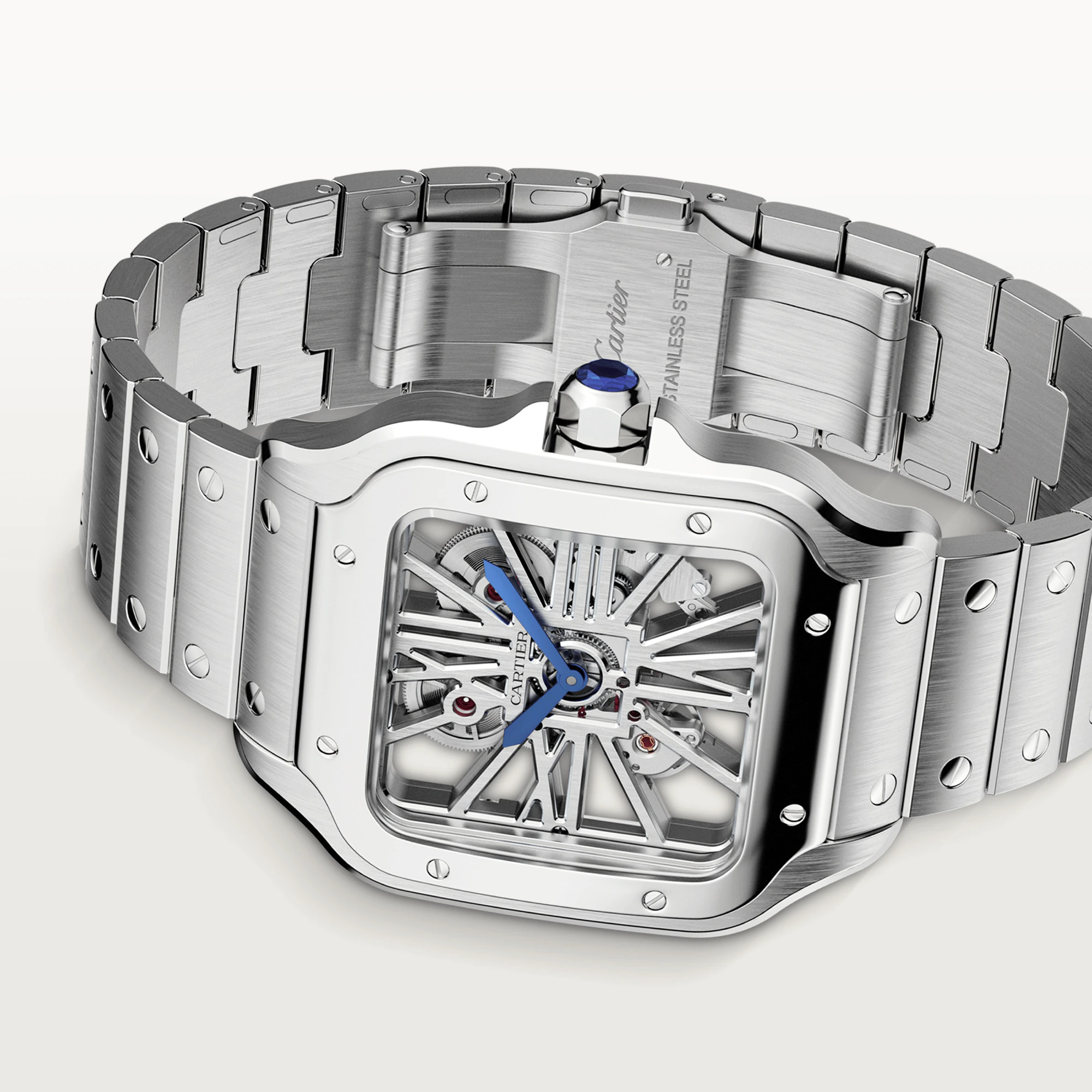 Cartier Santos Stainless Steel Skeleton Men's Watch - Premium Luxury Product
