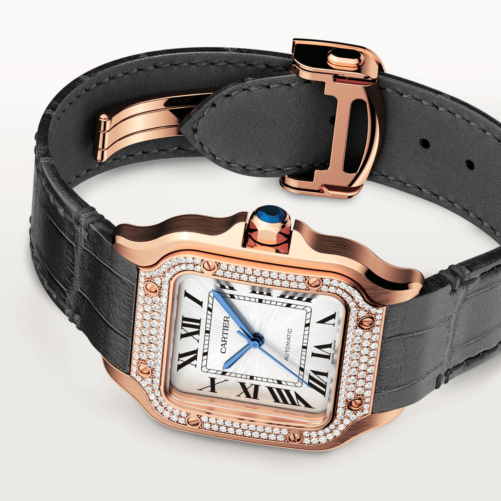 Cartier Santos Rose Gold & Diamonds Lady's Watch - Premium Luxury Product