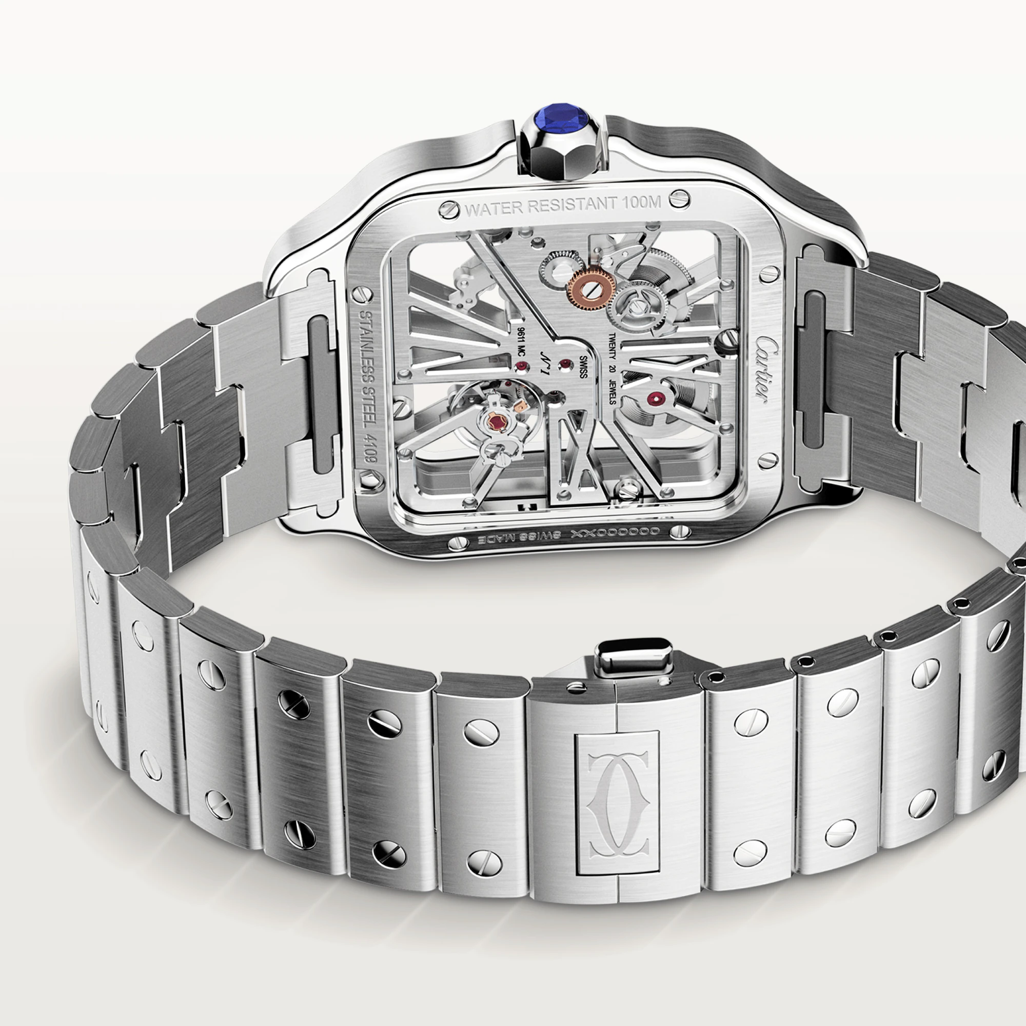 Cartier Santos Stainless Steel Skeleton Men's Watch - Premium Luxury Product
