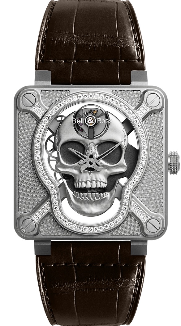 Bell & Ross Instruments BR 01 Laughing Skull Light Stainless Steel & Diamond Mens Watch - Premium Luxury Product
