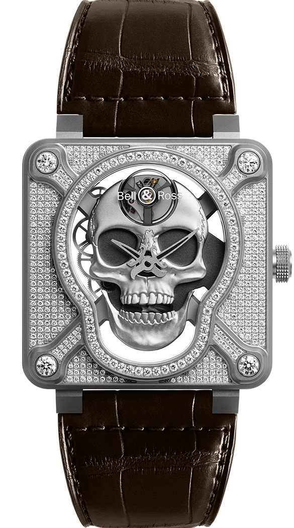Bell & Ross Instruments BR 01 Laughing Skull Full Stainless Steel & Diamond Mens Watch - Premium Luxury Product