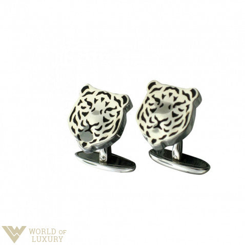 Carrera y Carrera Tiger 18k White Gold Men's Cufflinks - Premium Luxury Product