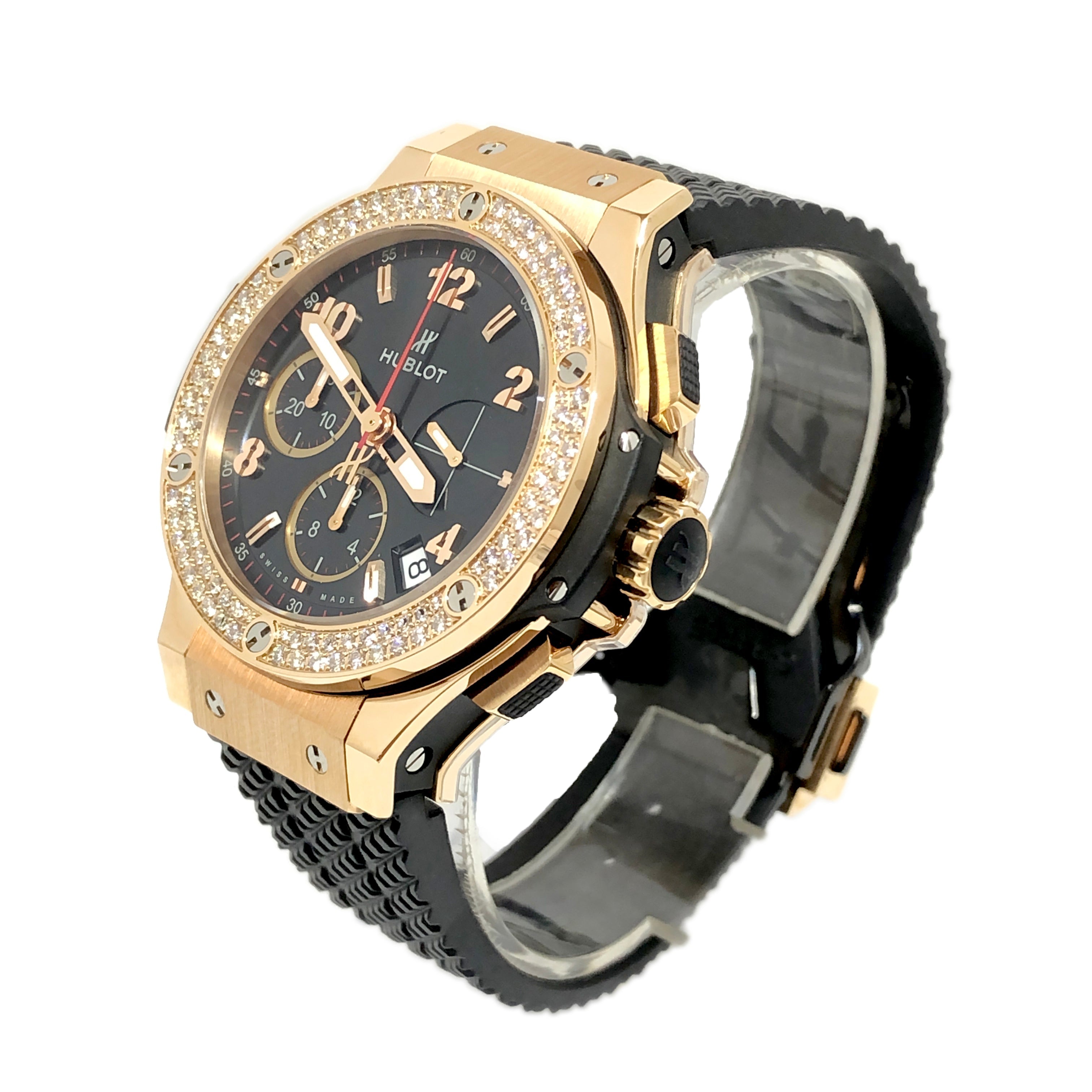 Hublot Big Bang Diamonds 18K Rose Gold  Black Rubber Unisex Watch - Premium Luxury Product