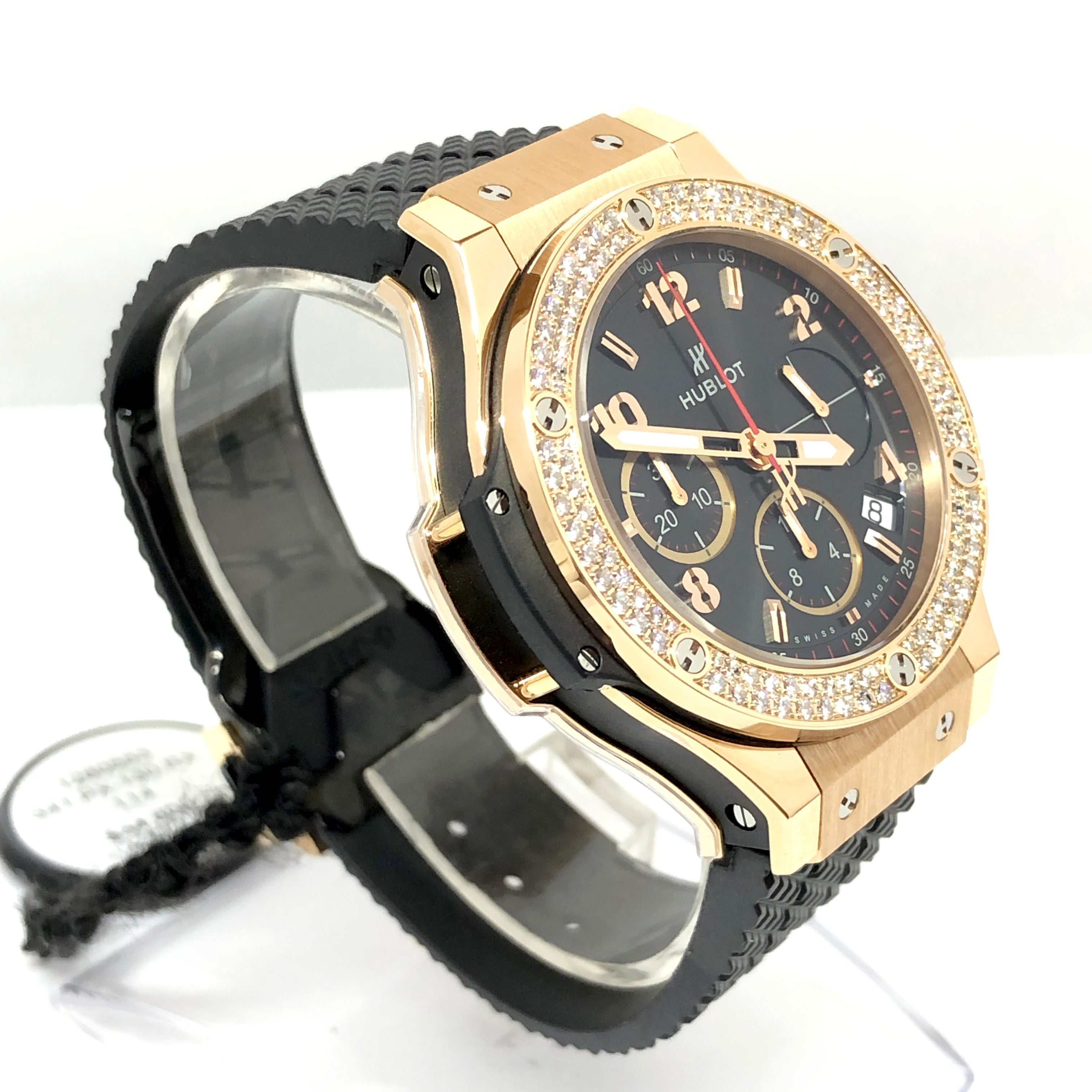 Hublot Big Bang Diamonds 18K Rose Gold  Black Rubber Unisex Watch - Premium Luxury Product