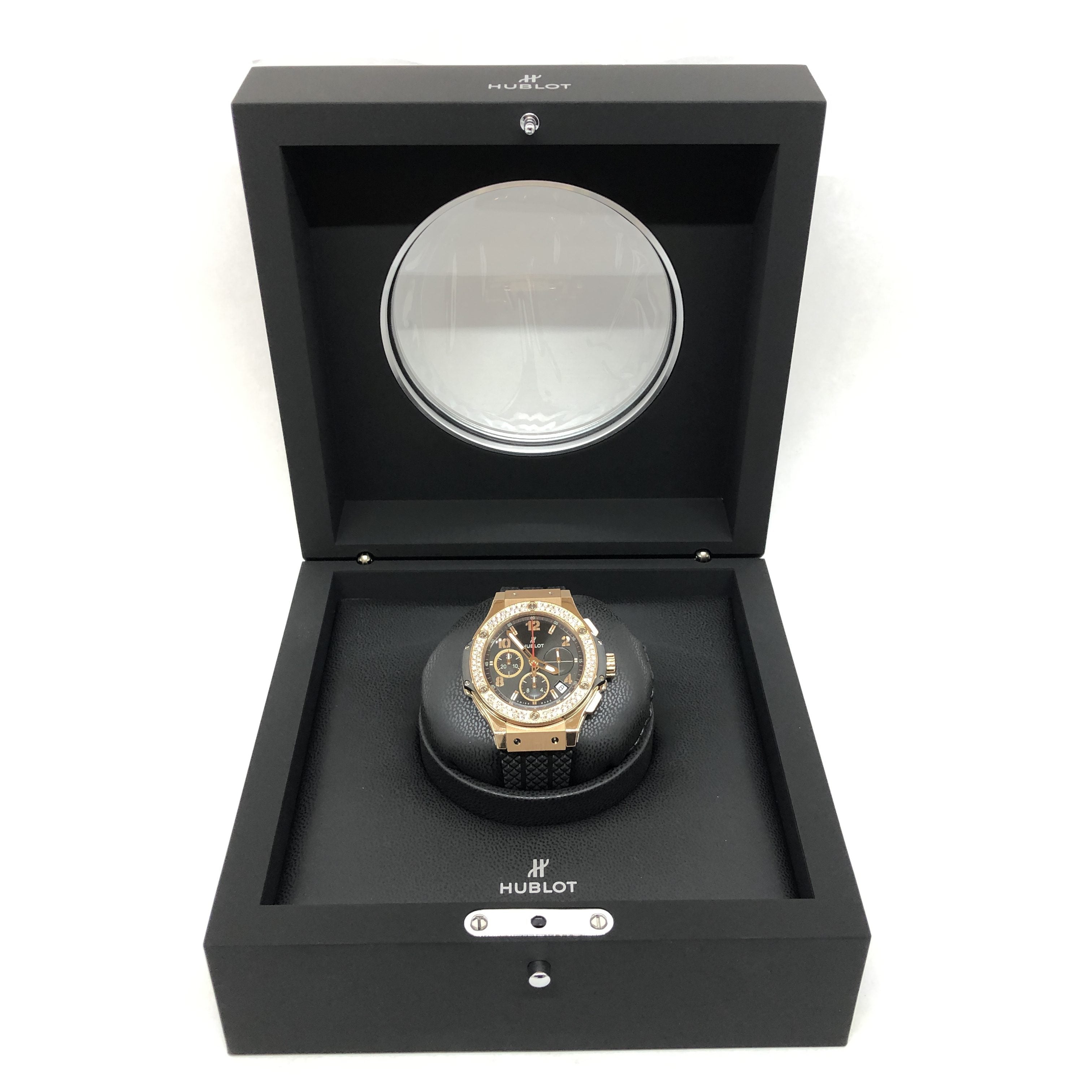 Hublot Big Bang Diamonds 18K Rose Gold  Black Rubber Unisex Watch - Premium Luxury Product