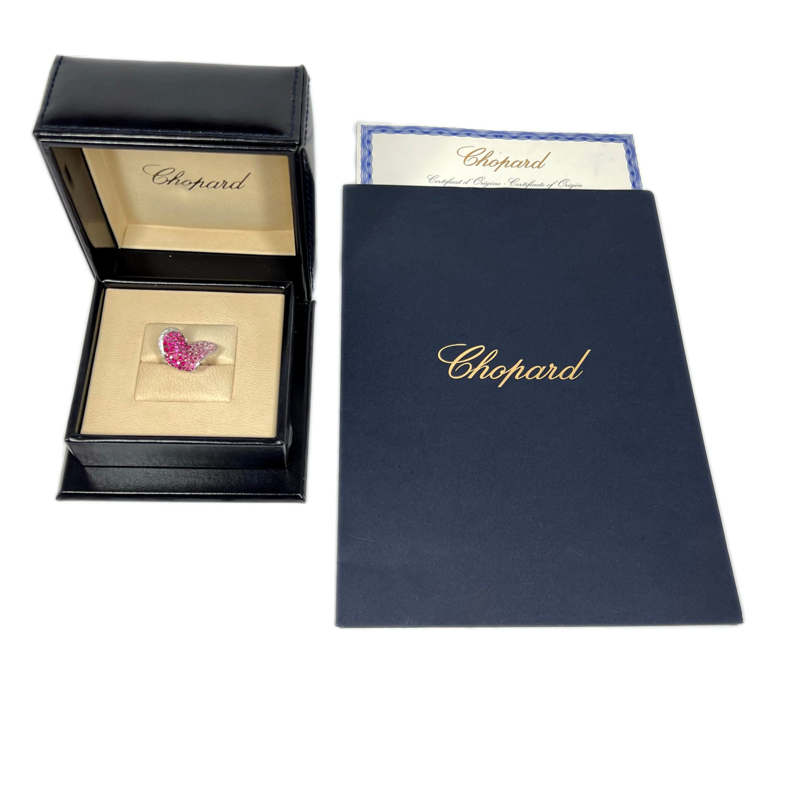 Chopard 18k White Gold Pink Sapphire Ruby Diamond Heart Ladies Ring - Premium Luxury Product