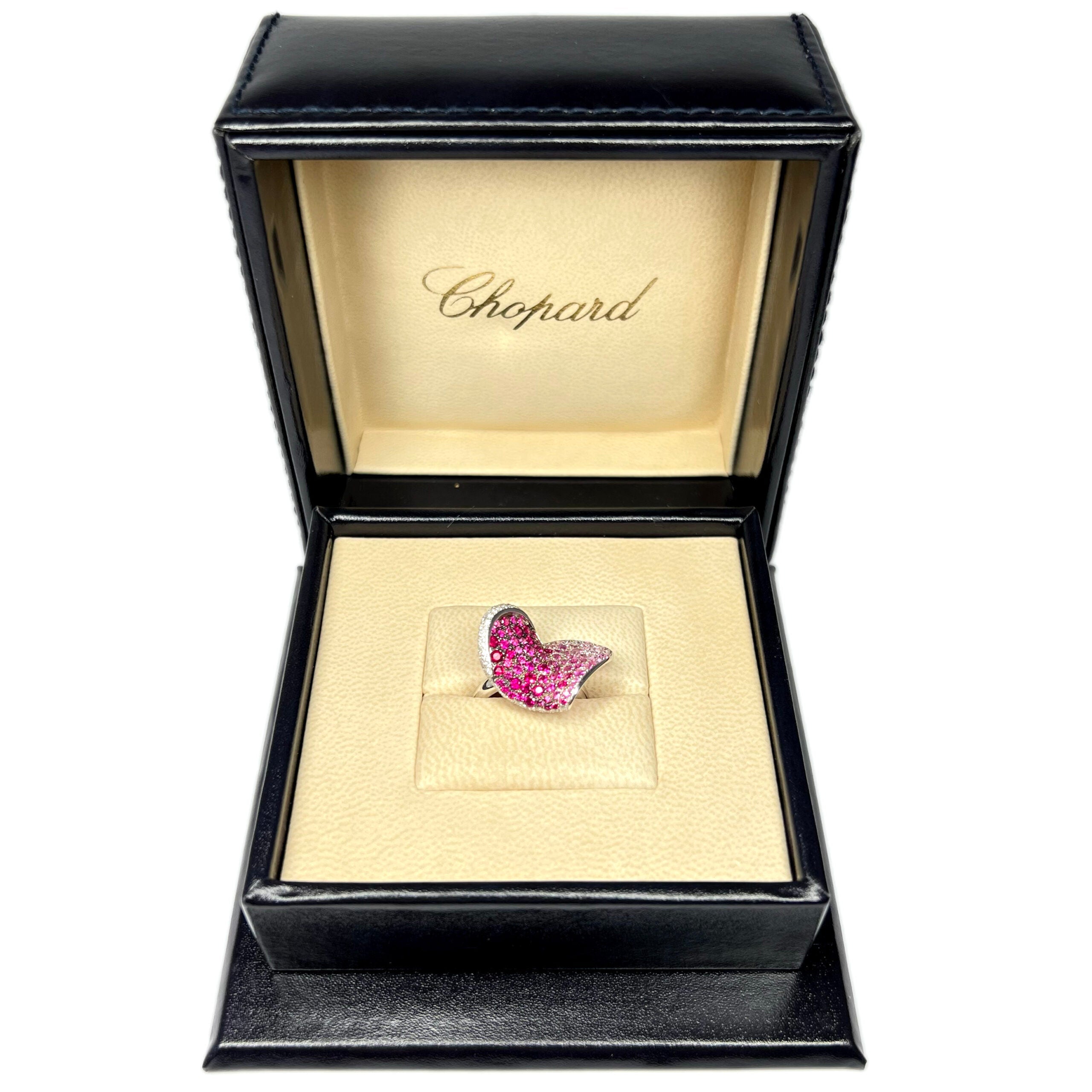 Chopard 18k White Gold Pink Sapphire Ruby Diamond Heart Ladies Ring - Premium Luxury Product