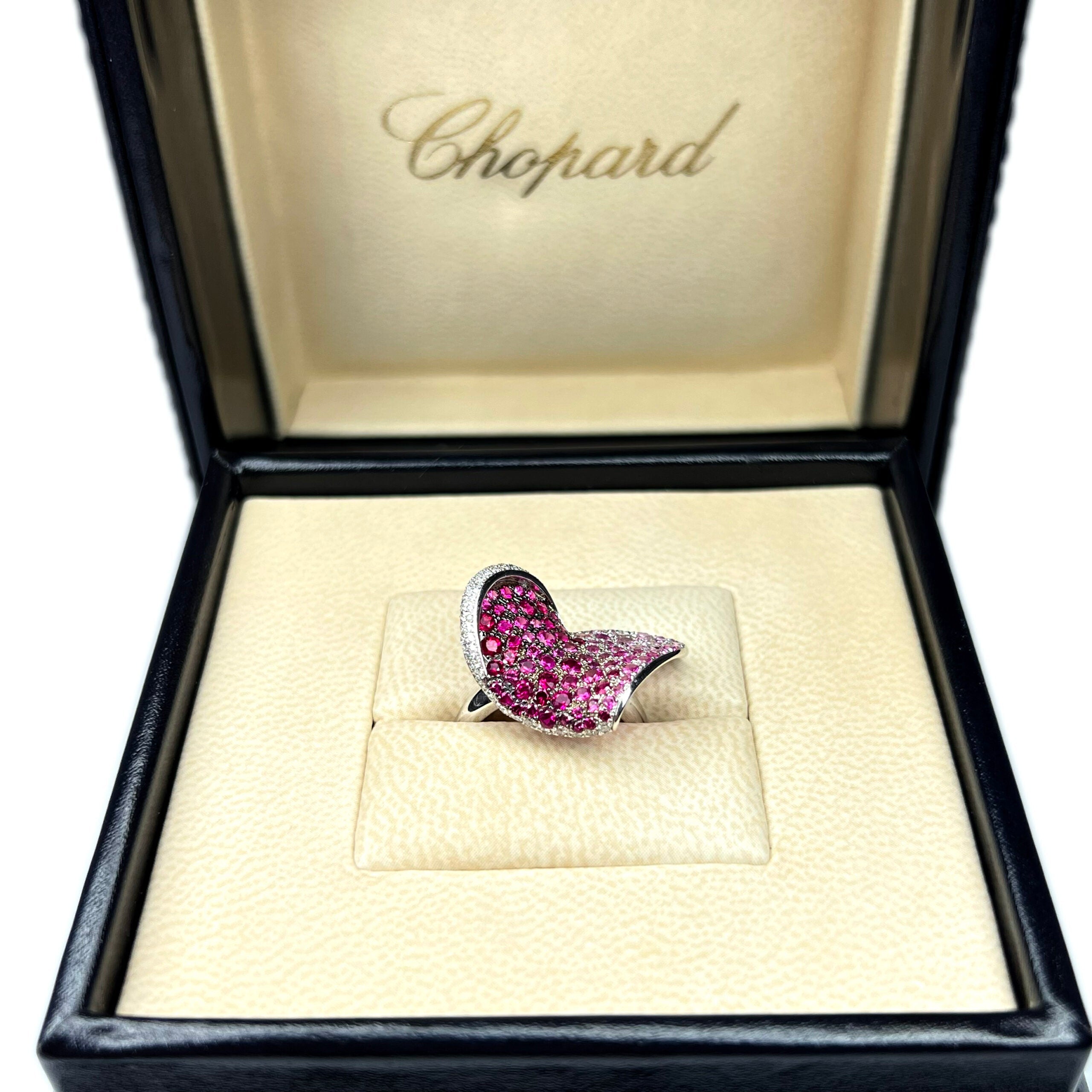 Chopard 18k White Gold Pink Sapphire Ruby Diamond Heart Ladies Ring - Premium Luxury Product