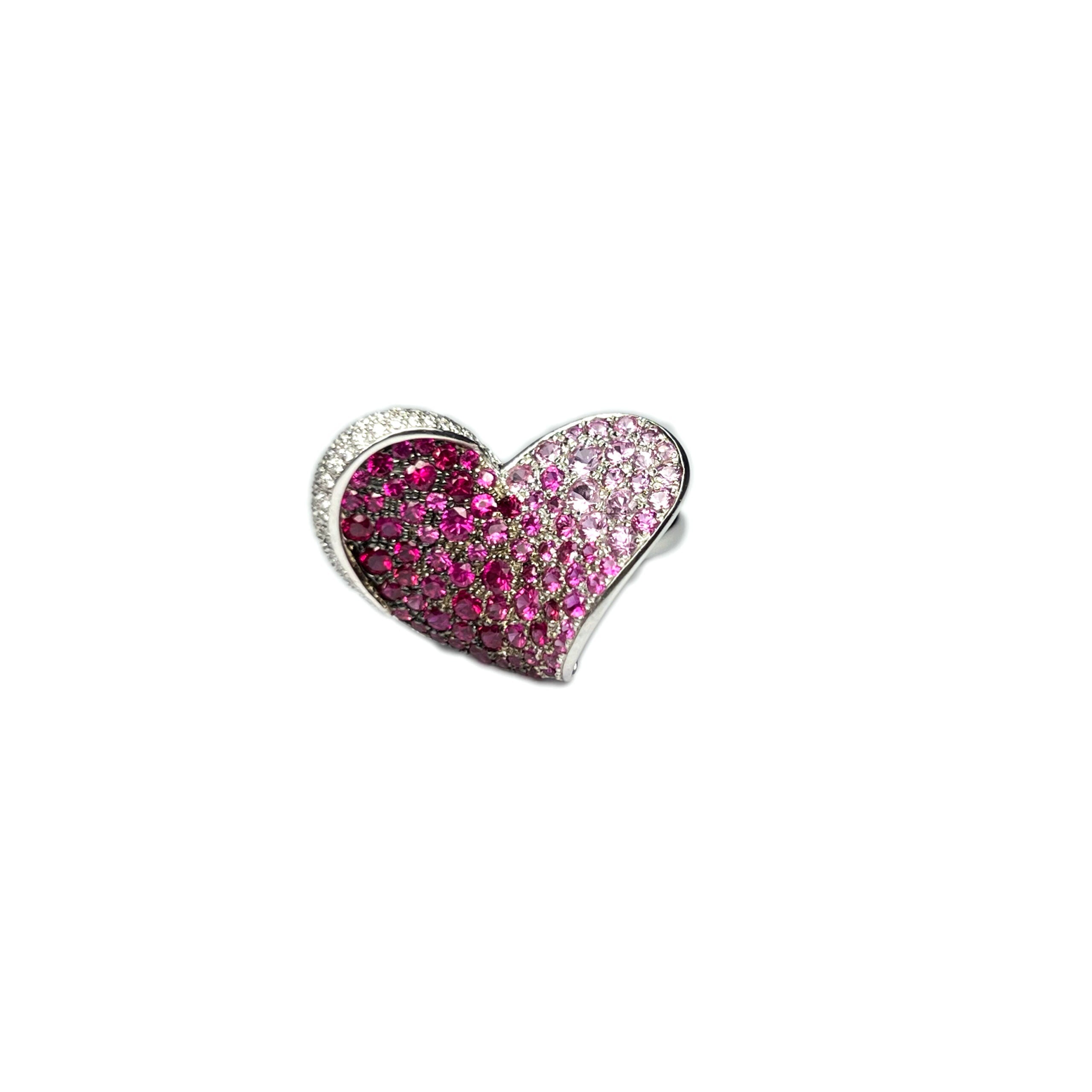 Chopard 18k White Gold Pink Sapphire Ruby Diamond Heart Ladies Ring - Premium Luxury Product
