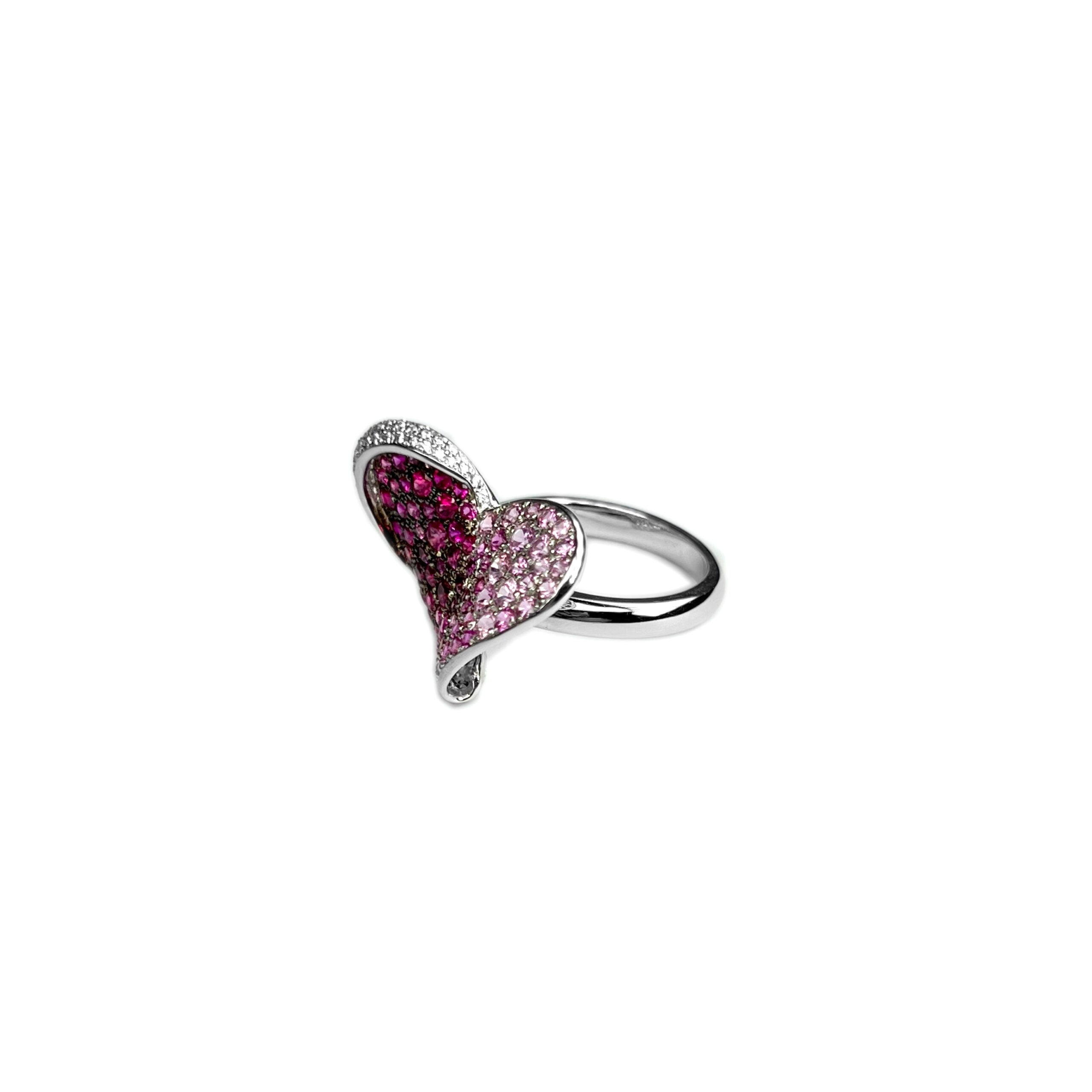 Chopard 18k White Gold Pink Sapphire Ruby Diamond Heart Ladies Ring - Premium Luxury Product