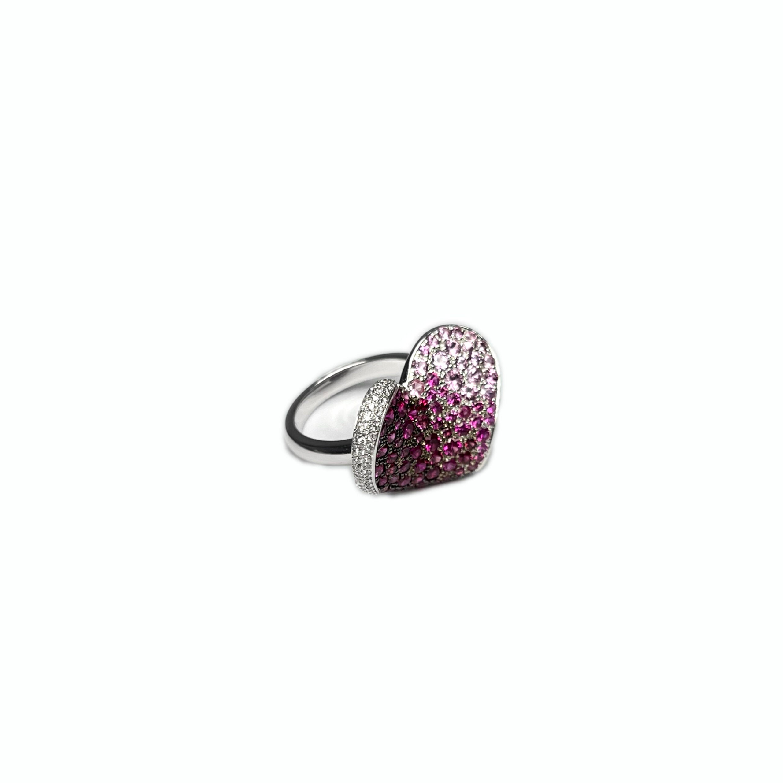 Chopard 18k White Gold Pink Sapphire Ruby Diamond Heart Ladies Ring - Premium Luxury Product