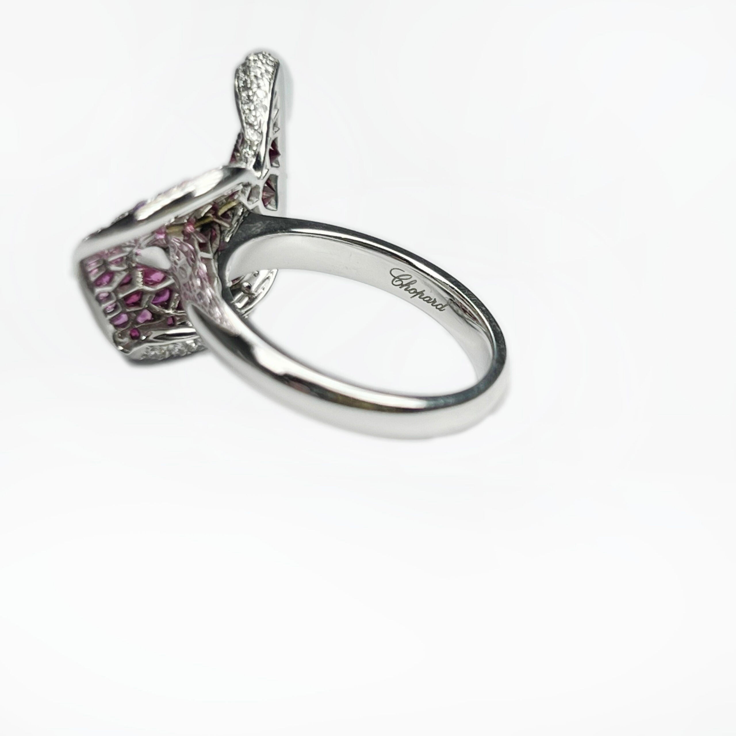 Chopard 18k White Gold Pink Sapphire Ruby Diamond Heart Ladies Ring - Premium Luxury Product
