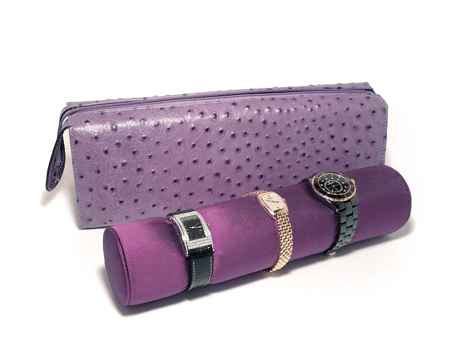 Scatola del Tempo Rotolo Travel Case Amethyst Ostrich - Premium Luxury Product