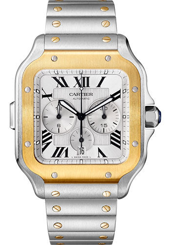 Cartier Santos Chronograph Stainless Steel & 18K Yellow Gold Men's Watch - Premium Luxury Product