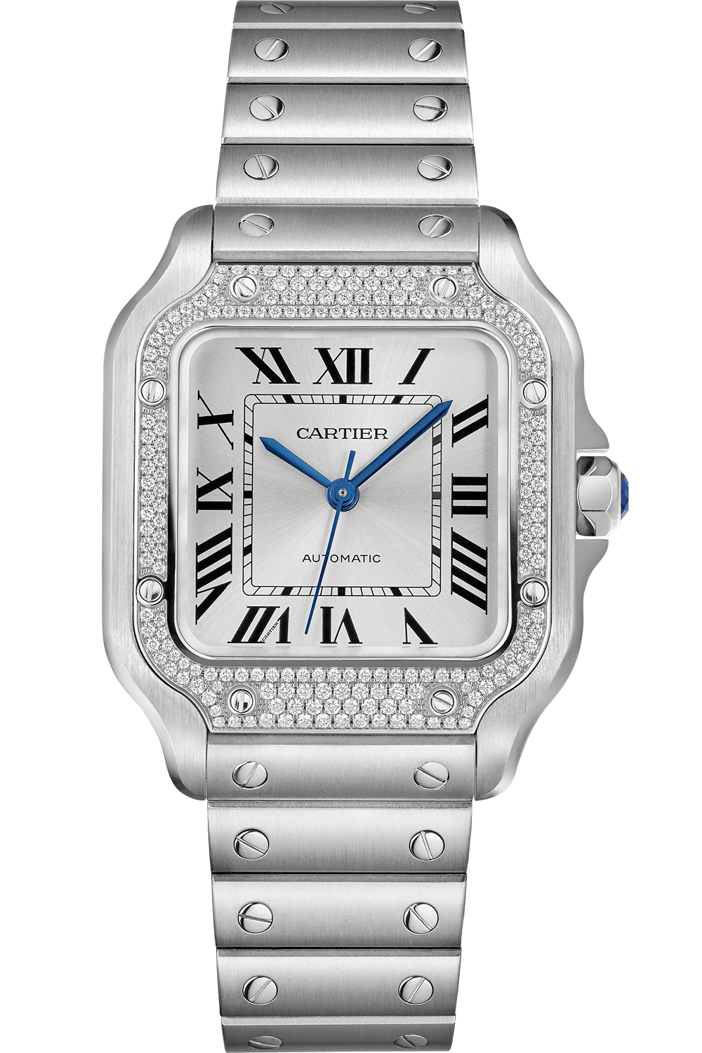 Cartier Santos Stainless Steel & Diamonds Unisex Watch - Premium Luxury Product