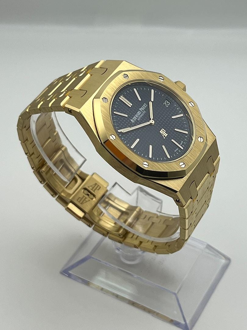 Audemars Piguet Royal Oak 15202BA.OO.1240BA.01 'Jumbo' Extra Thin Yellow Gold Blue Dial (2021) - Premium Luxury Product