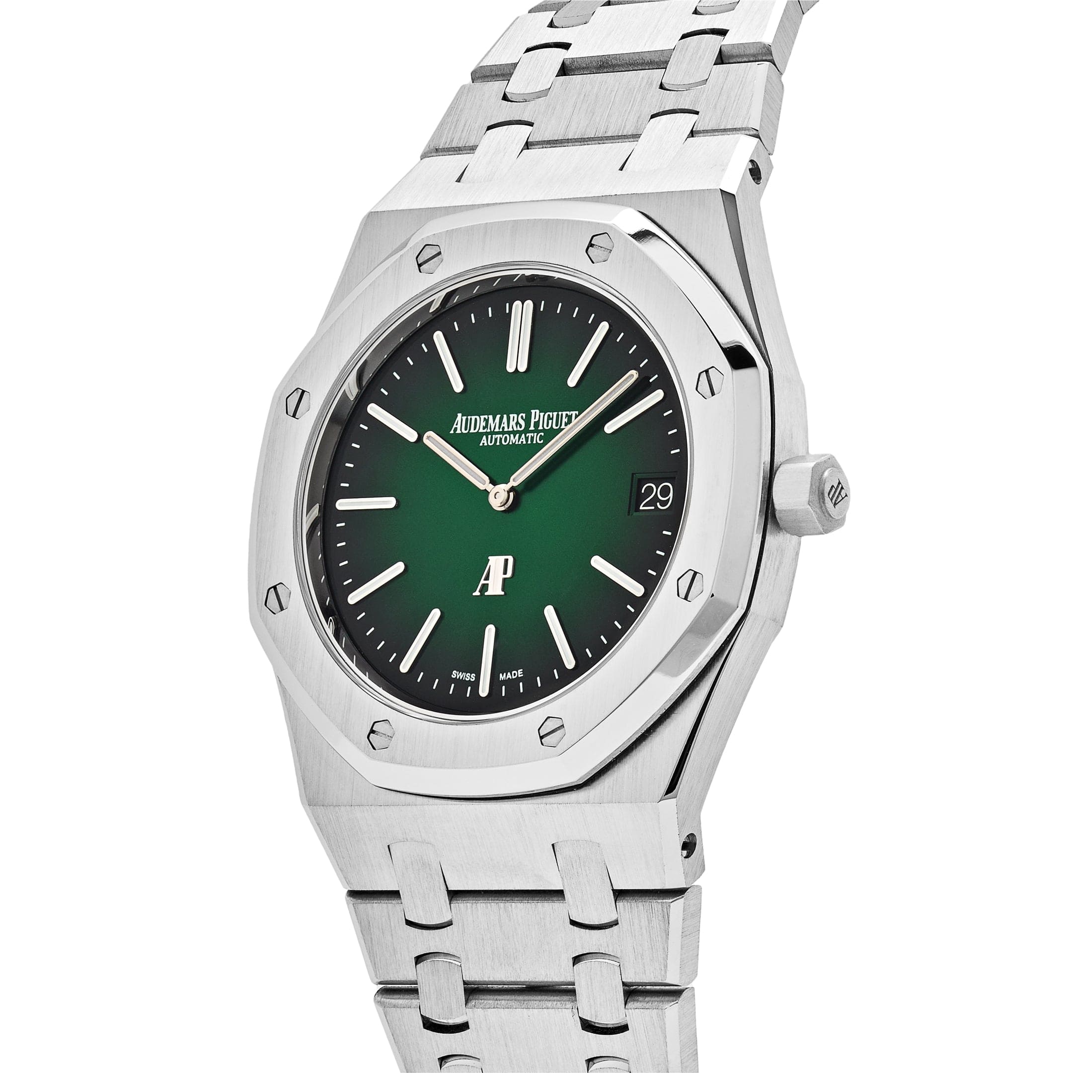 Audemars Piguet Royal Oak 15202PT.OO.1240PT.01 'Jumbo' Extra-Thin Platinum Green Dial (2021) - Premium Luxury Product
