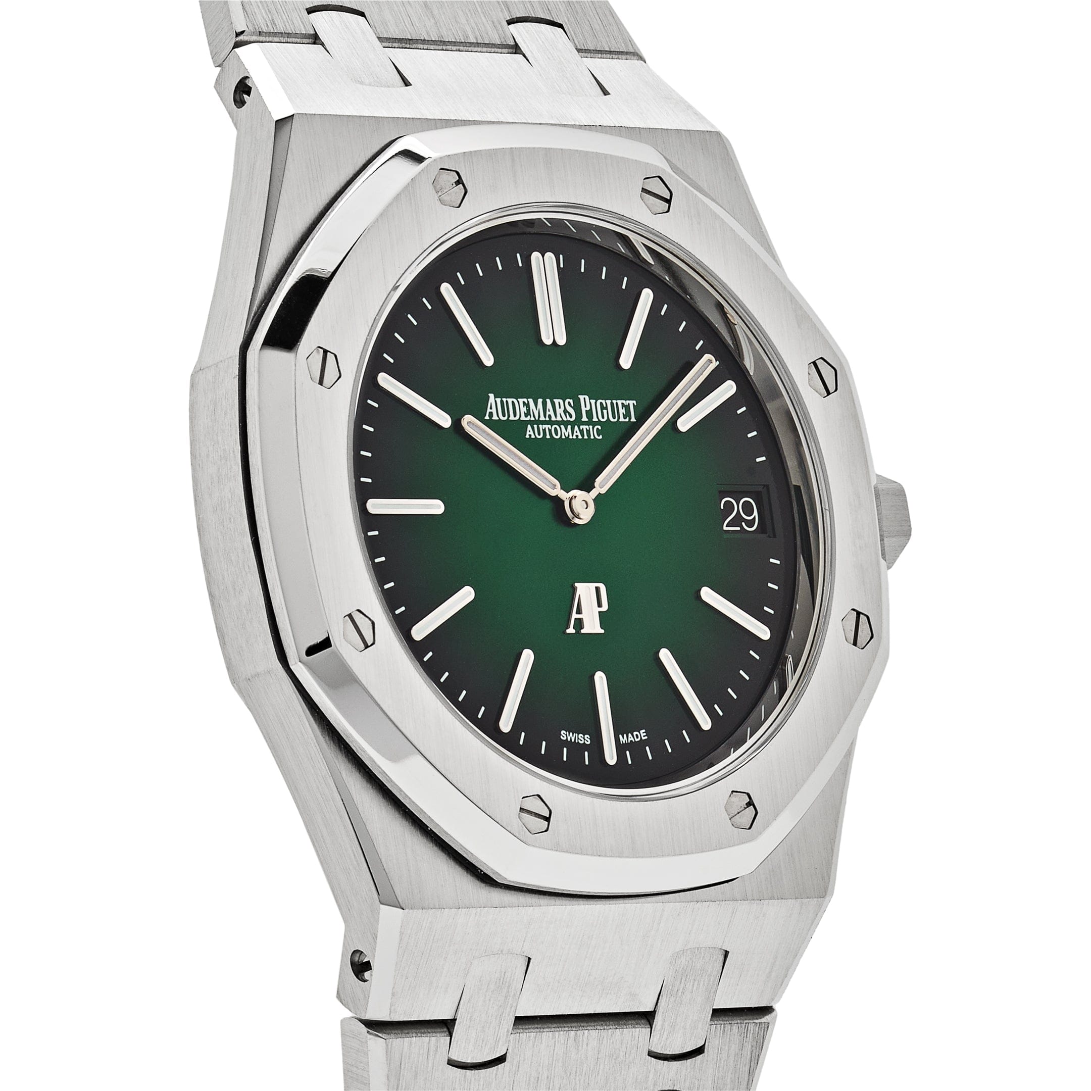 Audemars Piguet Royal Oak 15202PT.OO.1240PT.01 'Jumbo' Extra-Thin Platinum Green Dial (2021) - Premium Luxury Product