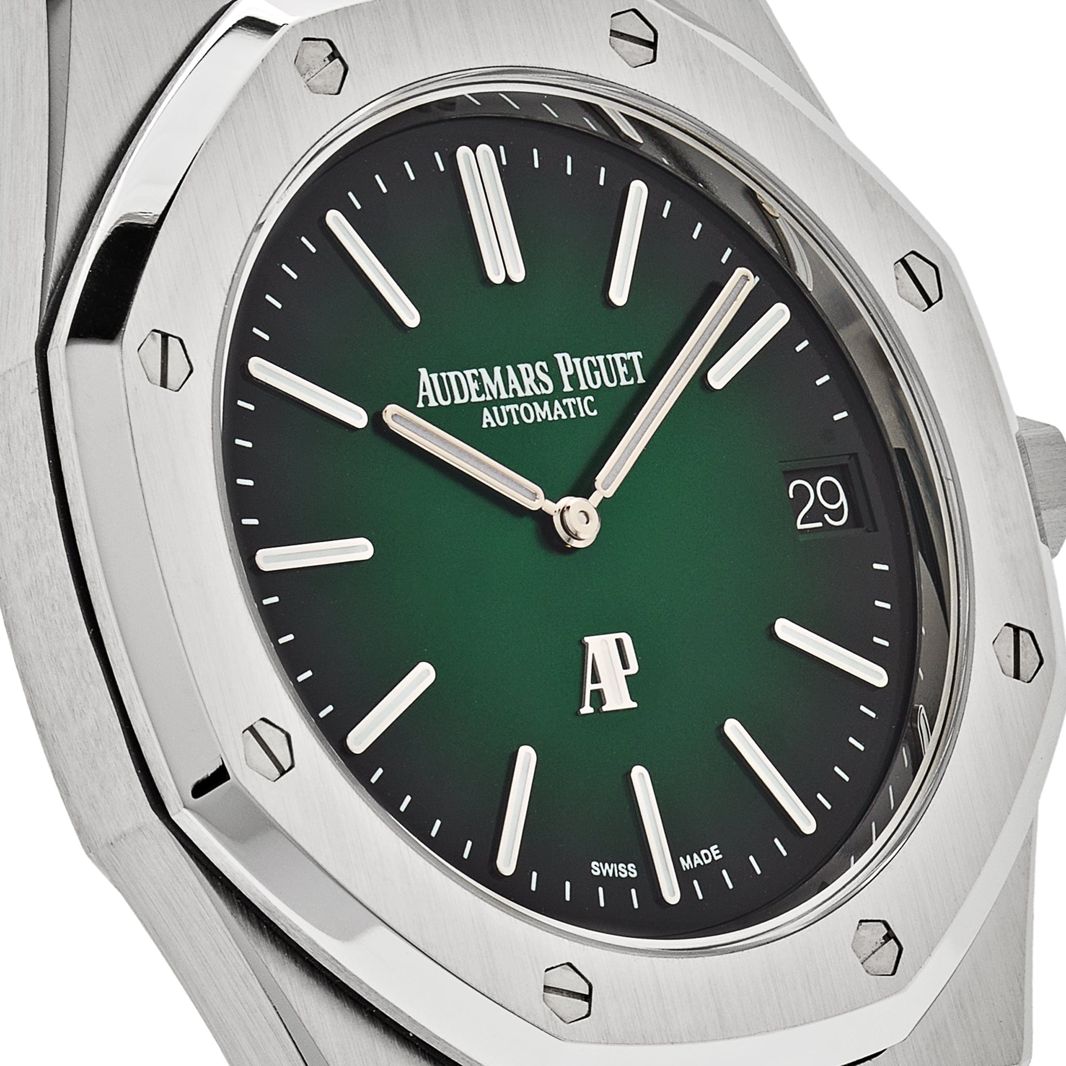 Audemars Piguet Royal Oak 15202PT.OO.1240PT.01 'Jumbo' Extra-Thin Platinum Green Dial (2021) - Premium Luxury Product