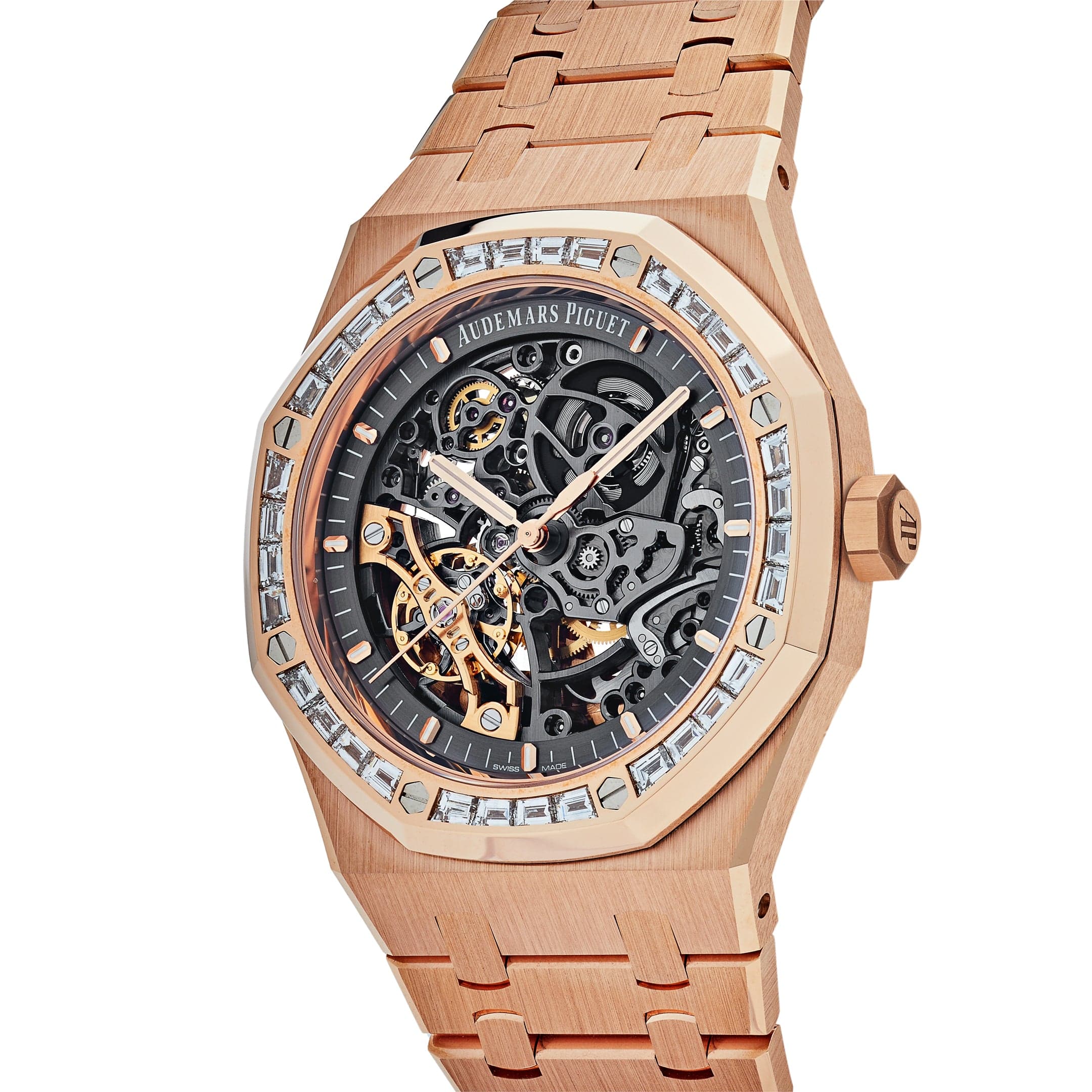 Audemars Piguet Royal Oak 15412OR.ZZ.1220OR.01 Double Balance Wheel Openworked Rose Gold Baguette Bezel (2021) - Premium Luxury Product