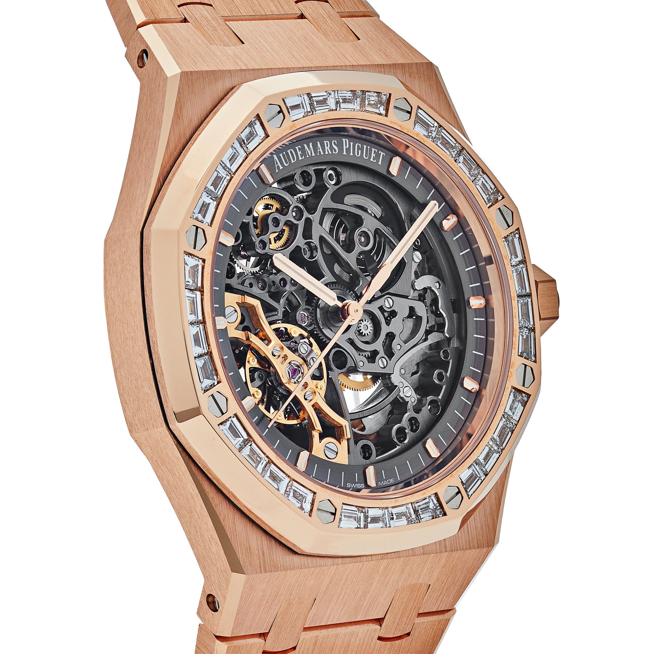 Audemars Piguet Royal Oak 15412OR.ZZ.1220OR.01 Double Balance Wheel Openworked Rose Gold Baguette Bezel (2021) - Premium Luxury Product