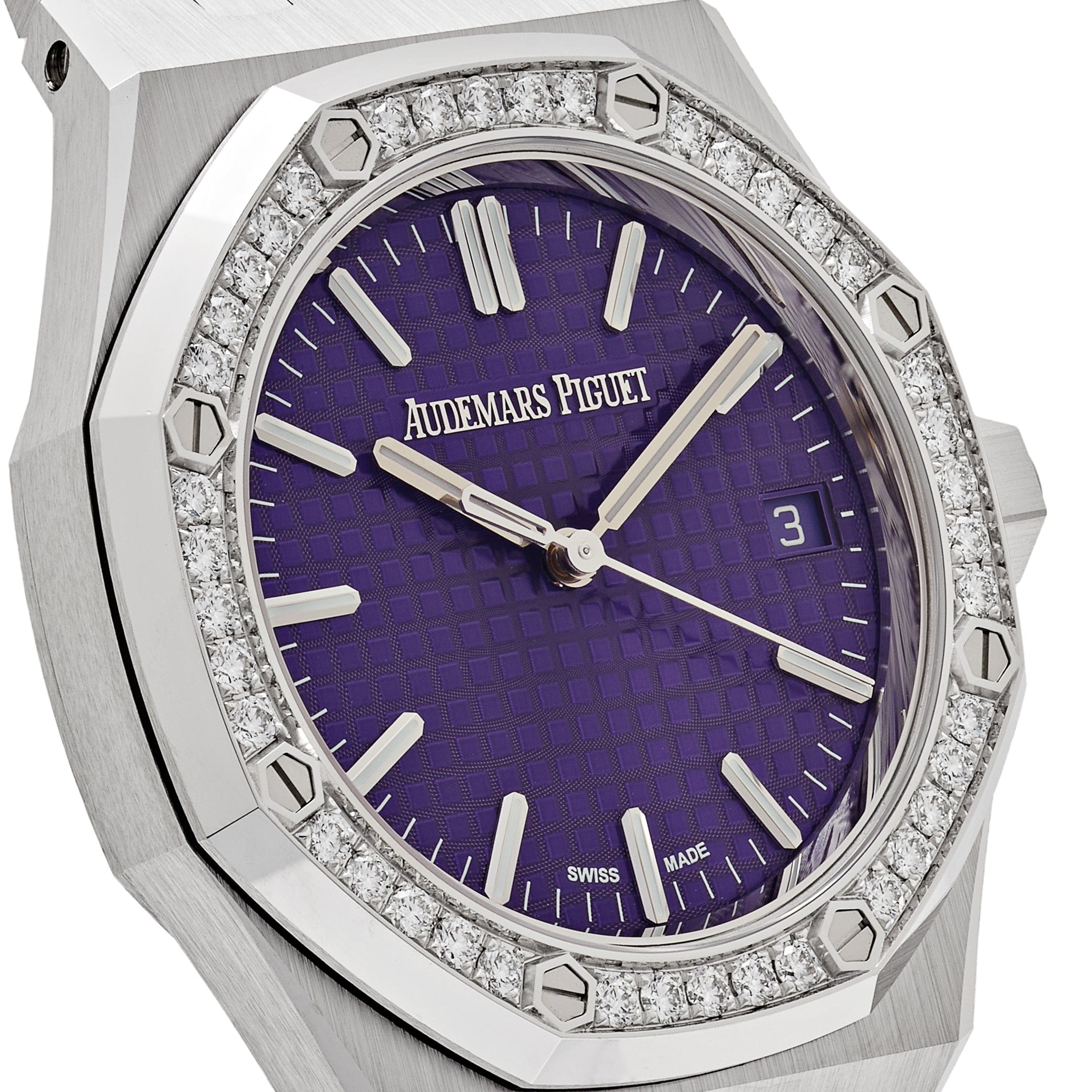 Audemars Piguet Royal Oak 15551BC.ZZ.1356BC.02 White Gold Purple Dial Diamond Bezel Special Edition (2023) - Premium Luxury Product