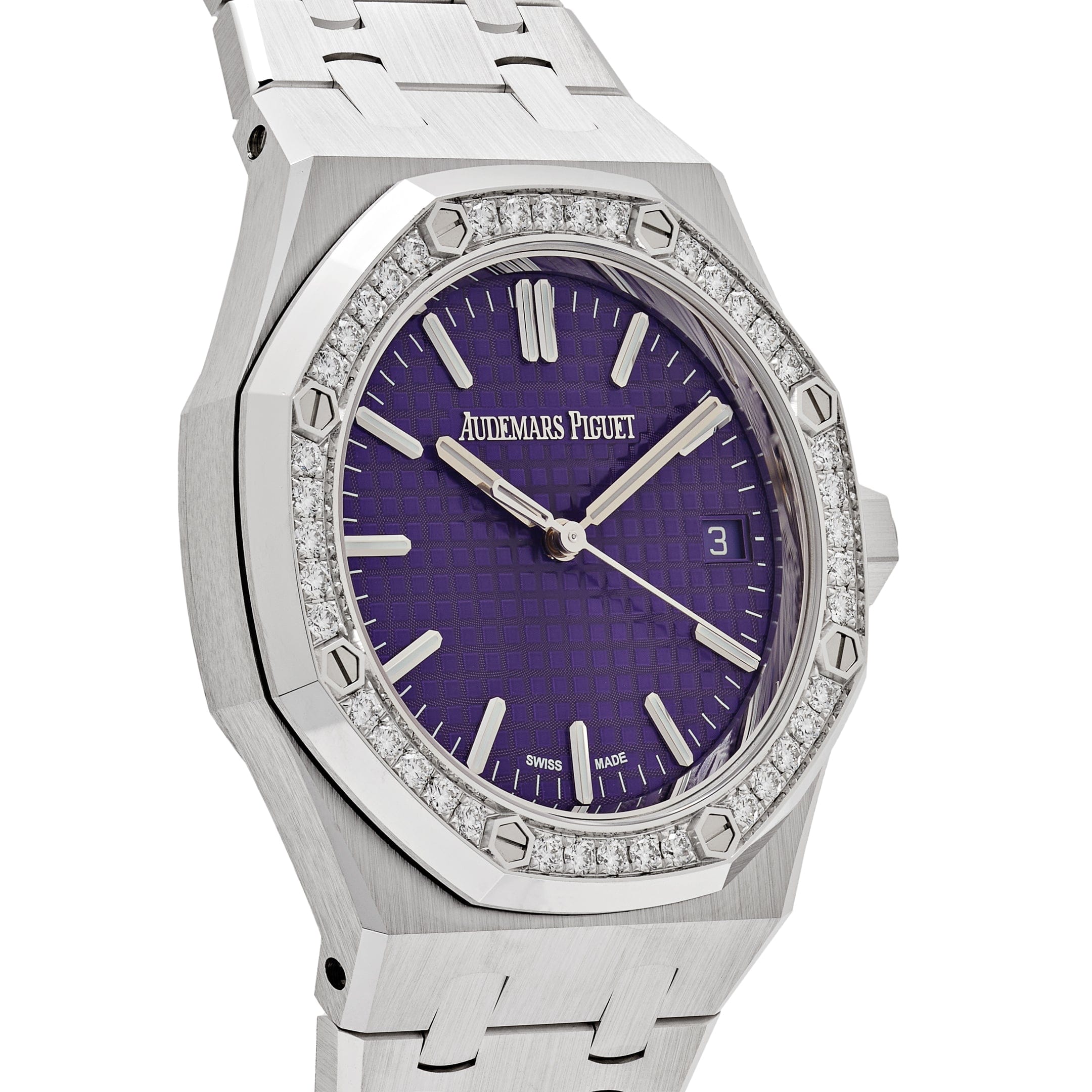 Audemars Piguet Royal Oak 15551BC.ZZ.1356BC.02 White Gold Purple Dial Diamond Bezel Special Edition (2023) - Premium Luxury Product
