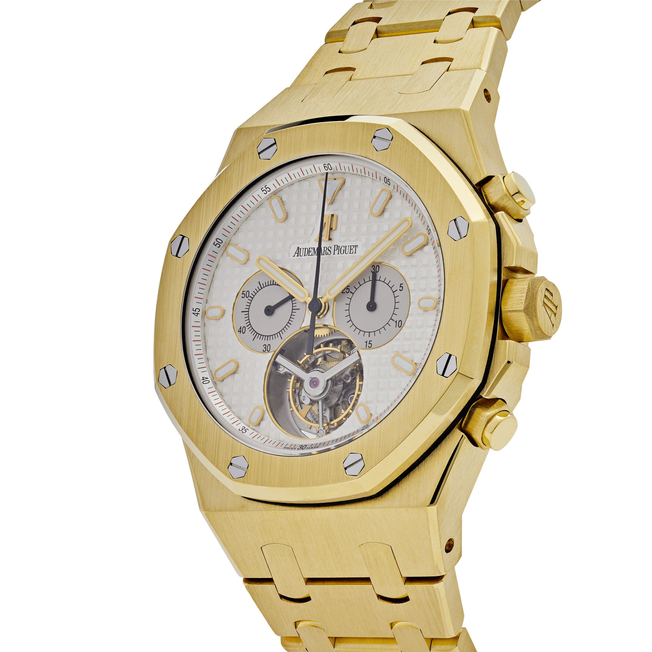 Audemars Piguet Royal Oak 25977BA.OO.1205BA.01 Chronograph 'Tourbillon' Yellow Gold Silver Dial (2004) - Premium Luxury Product