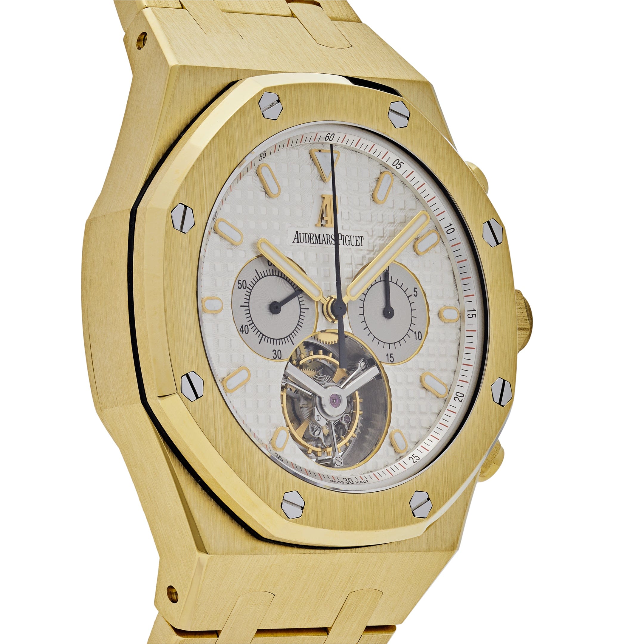 Audemars Piguet Royal Oak 25977BA.OO.1205BA.01 Chronograph 'Tourbillon' Yellow Gold Silver Dial (2004) - Premium Luxury Product