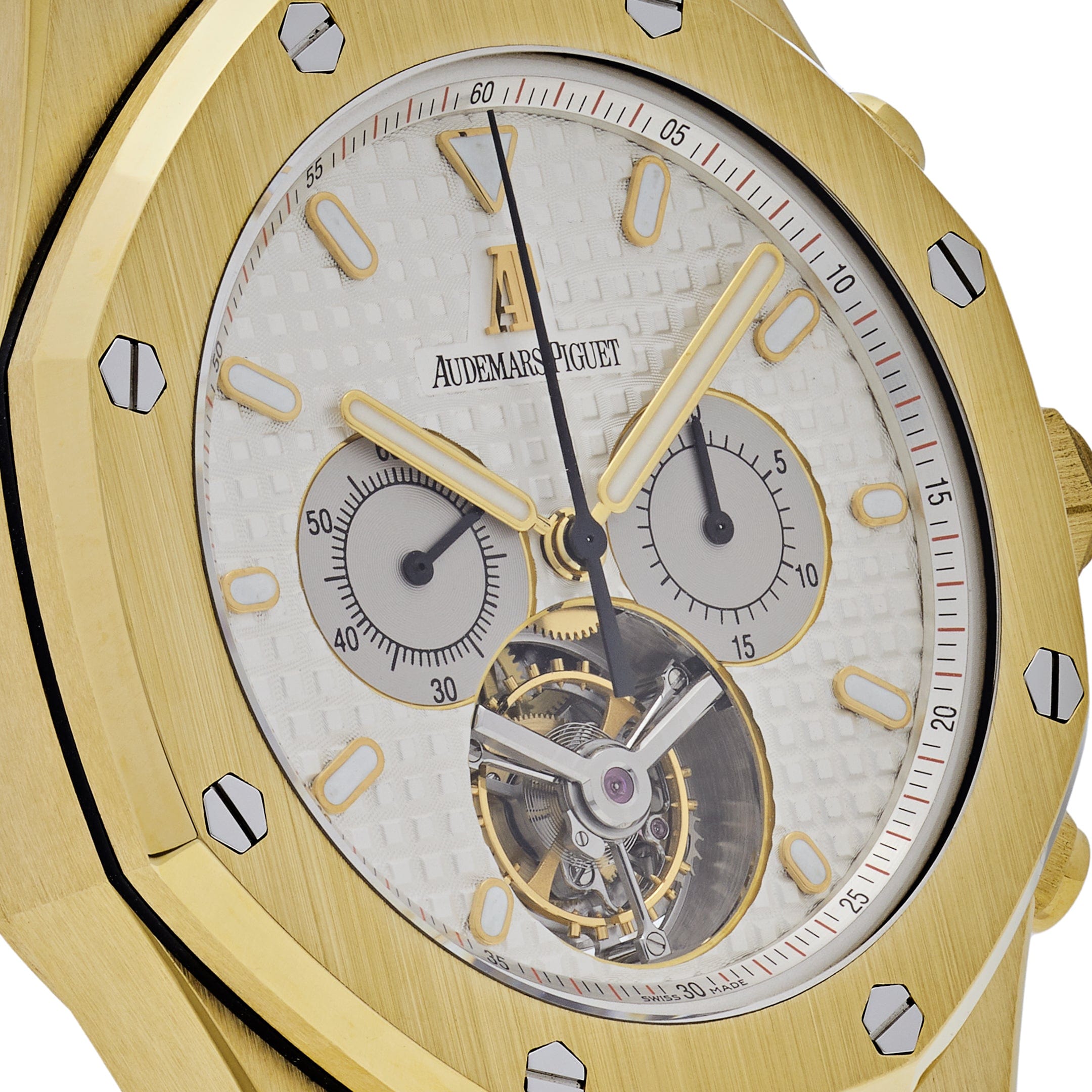 Audemars Piguet Royal Oak 25977BA.OO.1205BA.01 Chronograph 'Tourbillon' Yellow Gold Silver Dial (2004) - Premium Luxury Product
