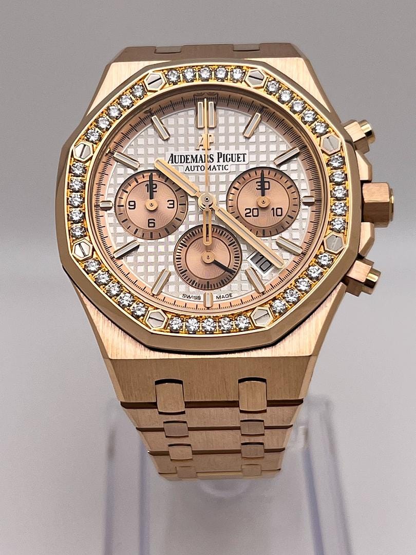 Audemars Piguet Royal Oak 26315OR.ZZ.1256OR.01 Chronograph Rose Gold Silver Dial Diamond Bezel (2021) - Premium Luxury Product