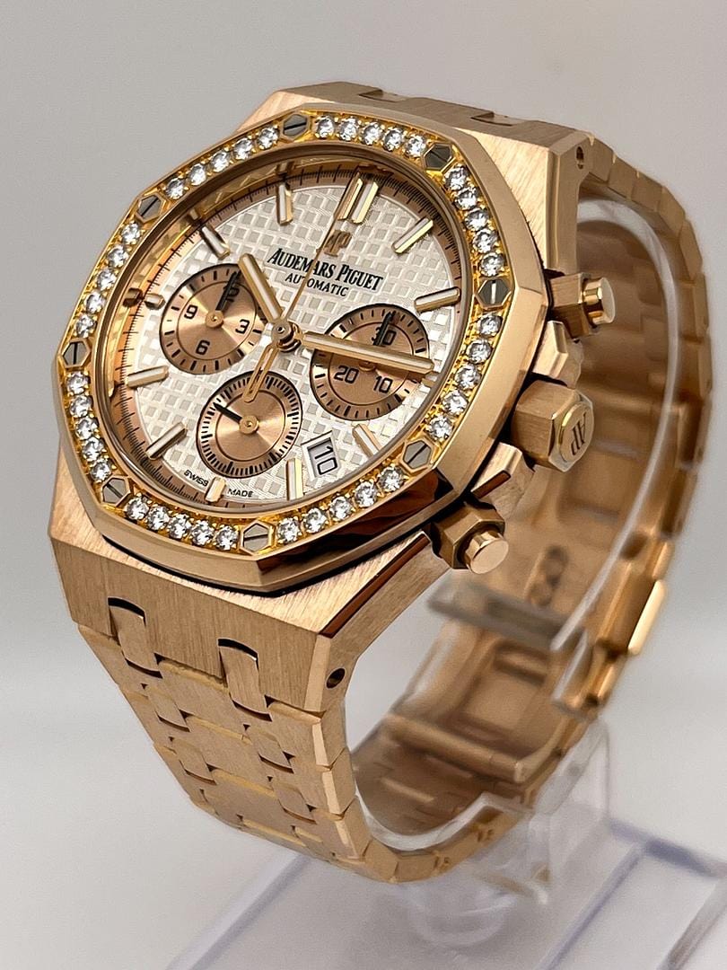Audemars Piguet Royal Oak 26315OR.ZZ.1256OR.01 Chronograph Rose Gold Silver Dial Diamond Bezel (2021) - Premium Luxury Product