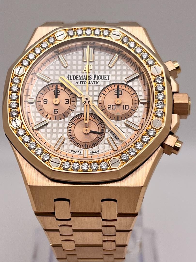 Audemars Piguet Royal Oak 26315OR.ZZ.1256OR.01 Chronograph Rose Gold Silver Dial Diamond Bezel (2021) - Premium Luxury Product