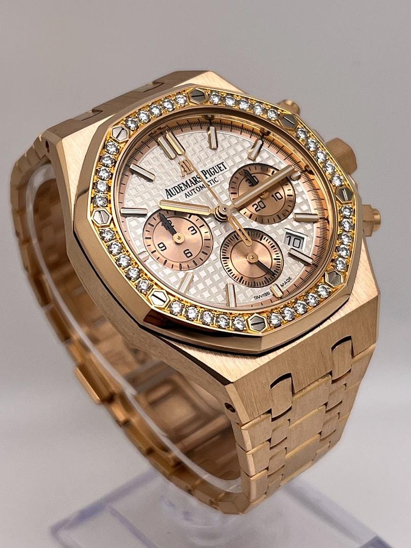 Audemars Piguet Royal Oak 26315OR.ZZ.1256OR.01 Chronograph Rose Gold Silver Dial Diamond Bezel (2021) - Premium Luxury Product