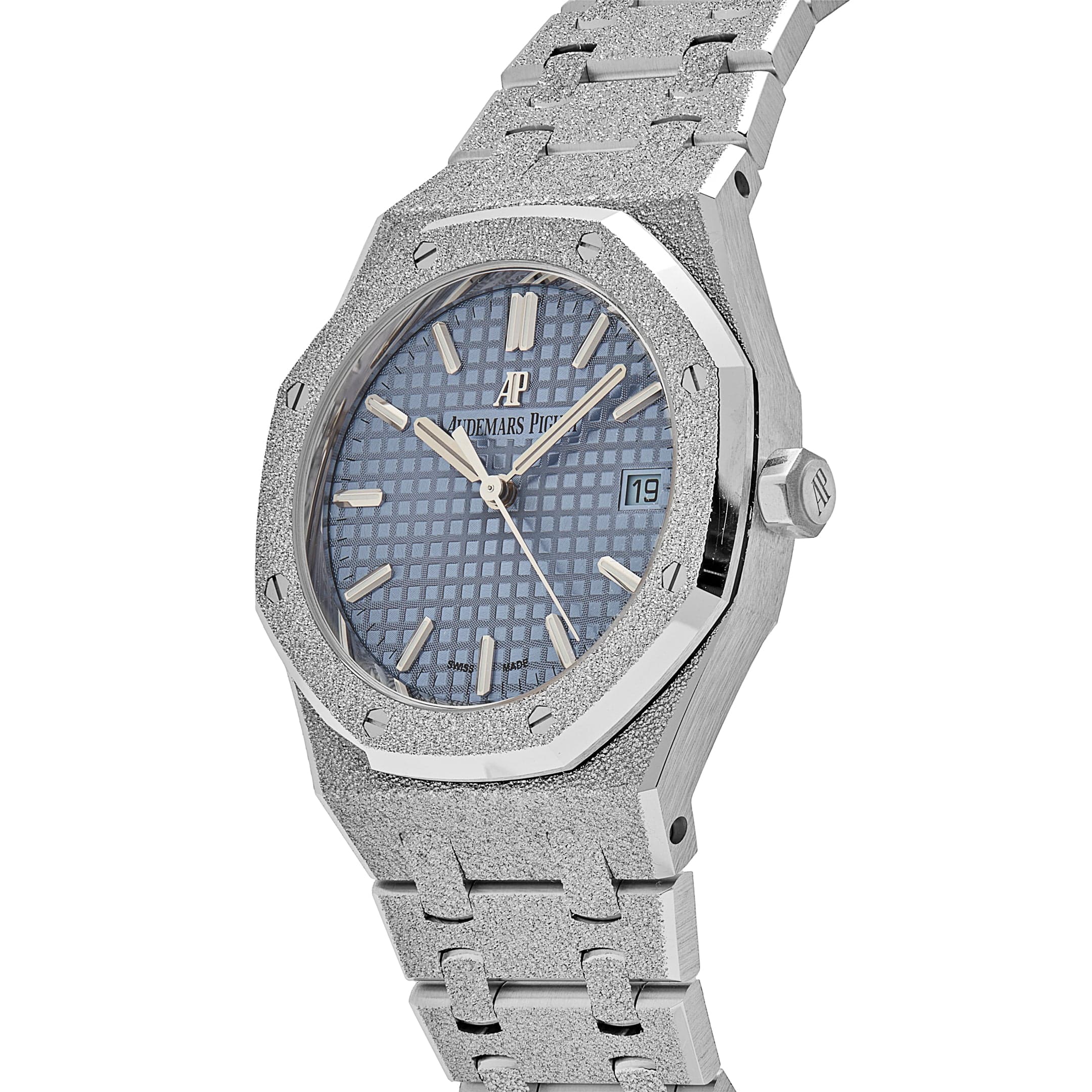 Audemars Piguet Royal Oak 77353BC.GG.1263BC.01 Selfwinding Frosted White Gold Light Blue Dial - Premium Luxury Product