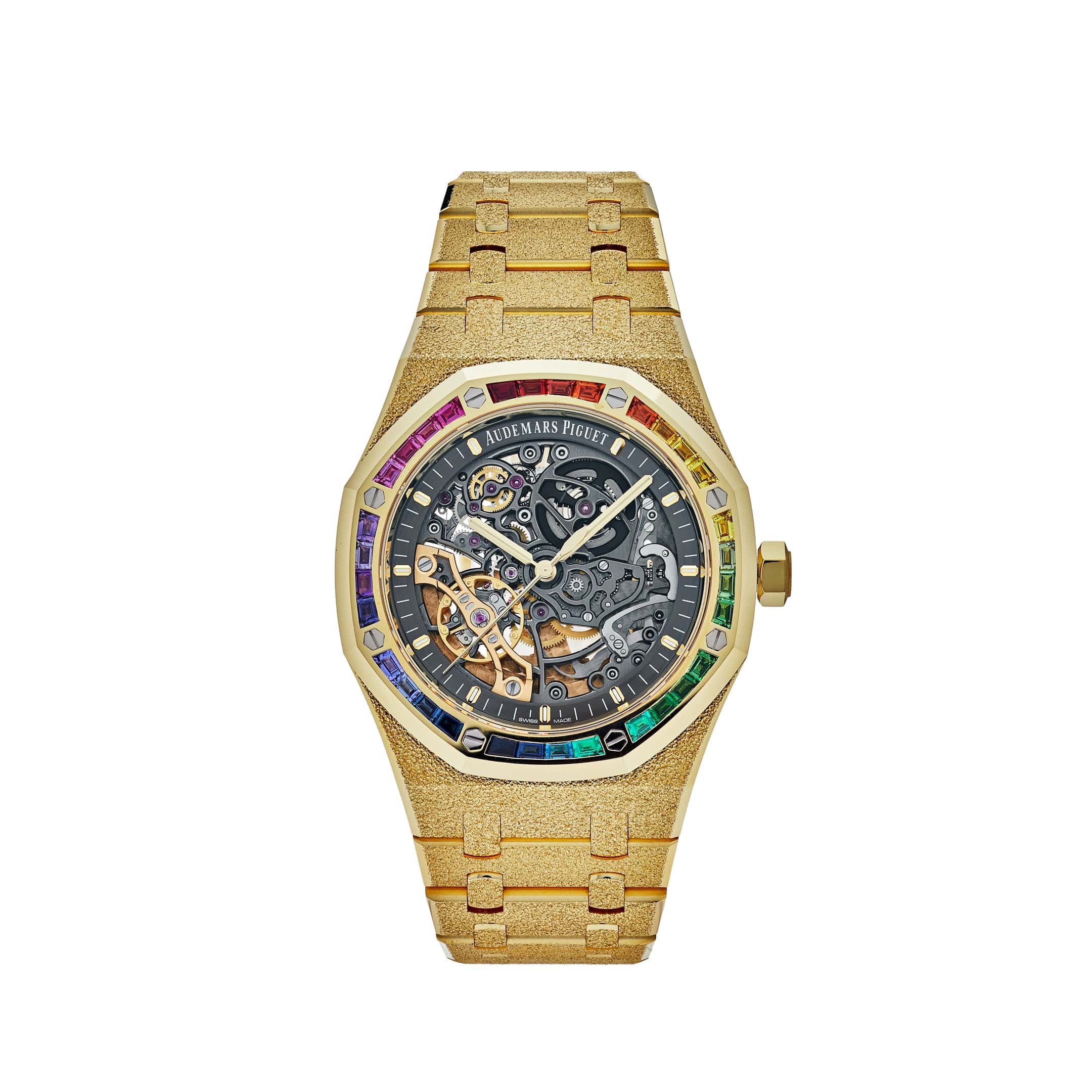 Audemars Piguet Royal Oak 15412BA.YG.1224BA.01 Rainbow Baguette Frosted Yellow Gold Double Balance Wheel - Premium Luxury Product