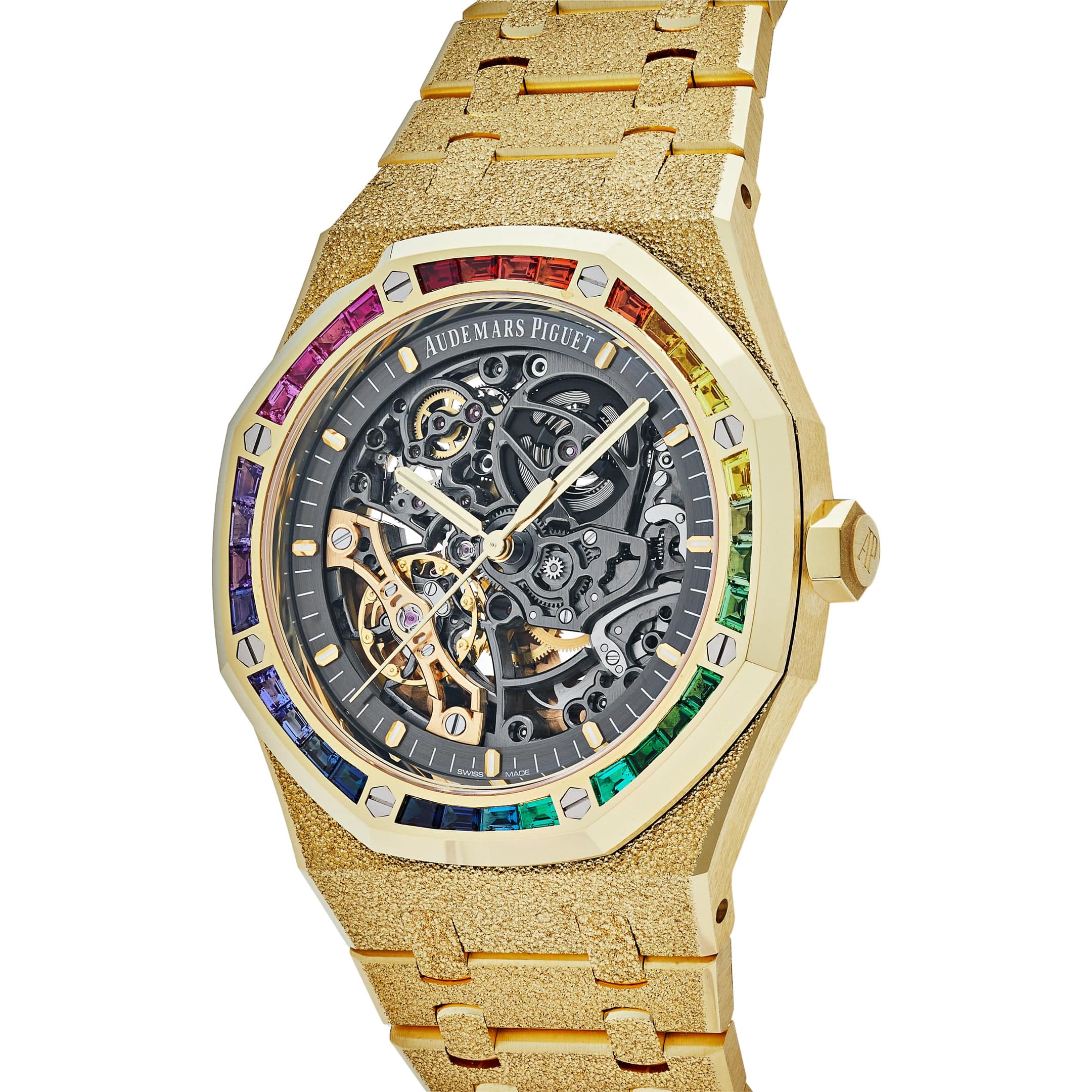 Audemars Piguet Royal Oak 15412BA.YG.1224BA.01 Rainbow Baguette Frosted Yellow Gold Double Balance Wheel - Premium Luxury Product