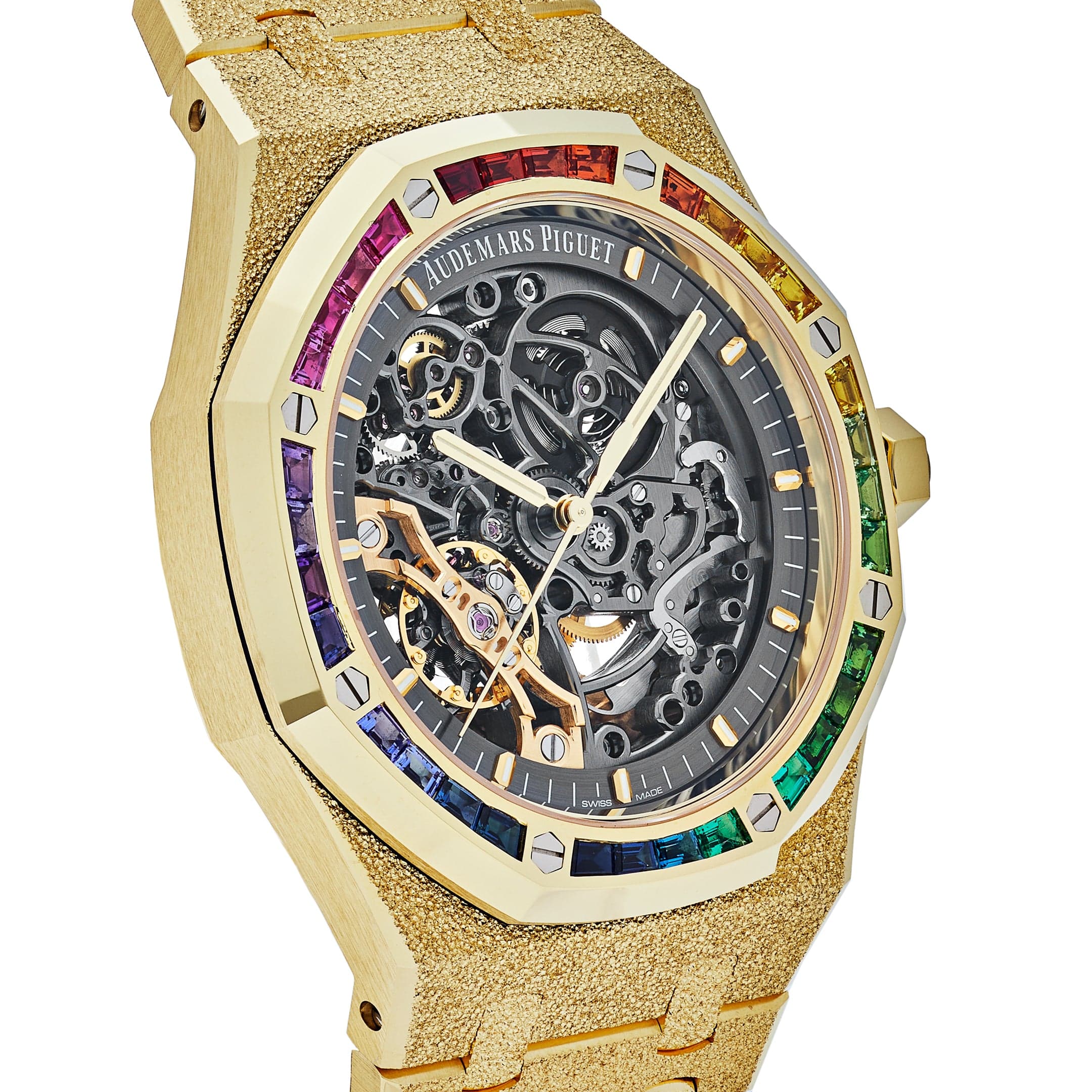 Audemars Piguet Royal Oak 15412BA.YG.1224BA.01 Rainbow Baguette Frosted Yellow Gold Double Balance Wheel - Premium Luxury Product