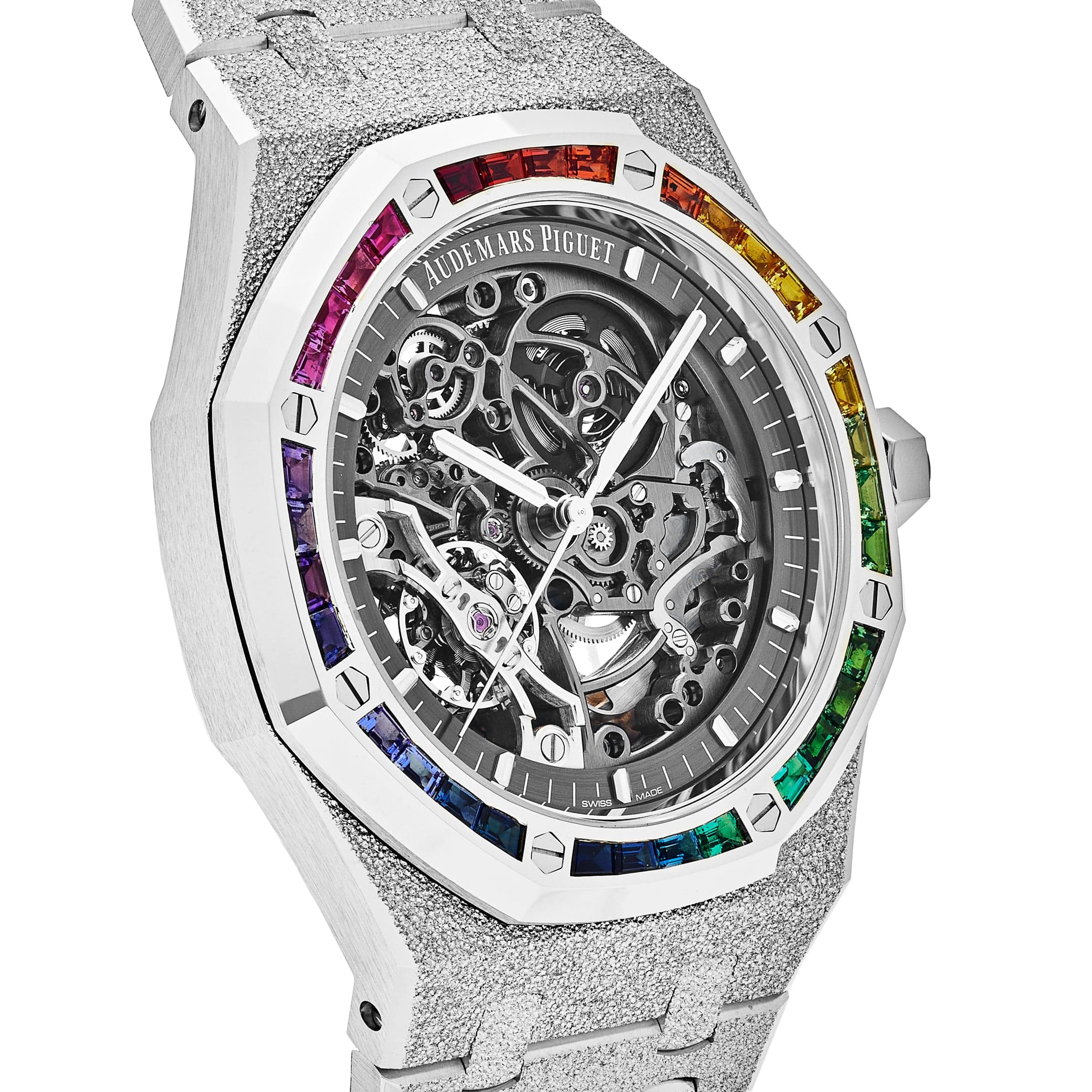 Audemars Piguet Royal Oak 15412BC.YG.1224BC.03 Double Balance Wheel Rainbow Bezel Frosted White Gold - Premium Luxury Product