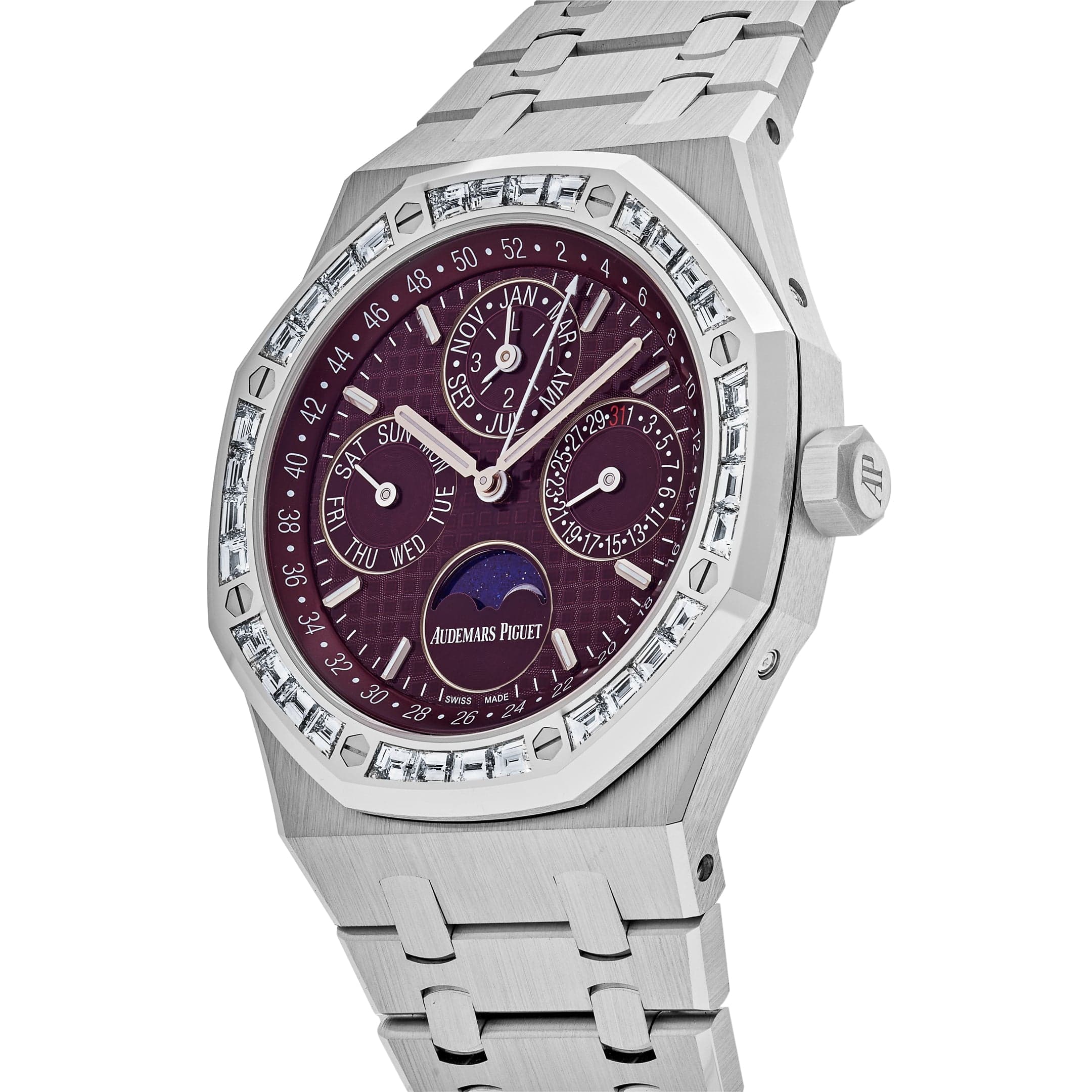 Audemars Piguet Royal Oak Perpetual Calendar 26598BC.ZZ.1220BC.01 'Special Edition' White Gold Burgundy Dial Diamond Bezel (2024) - Premium Luxury Product