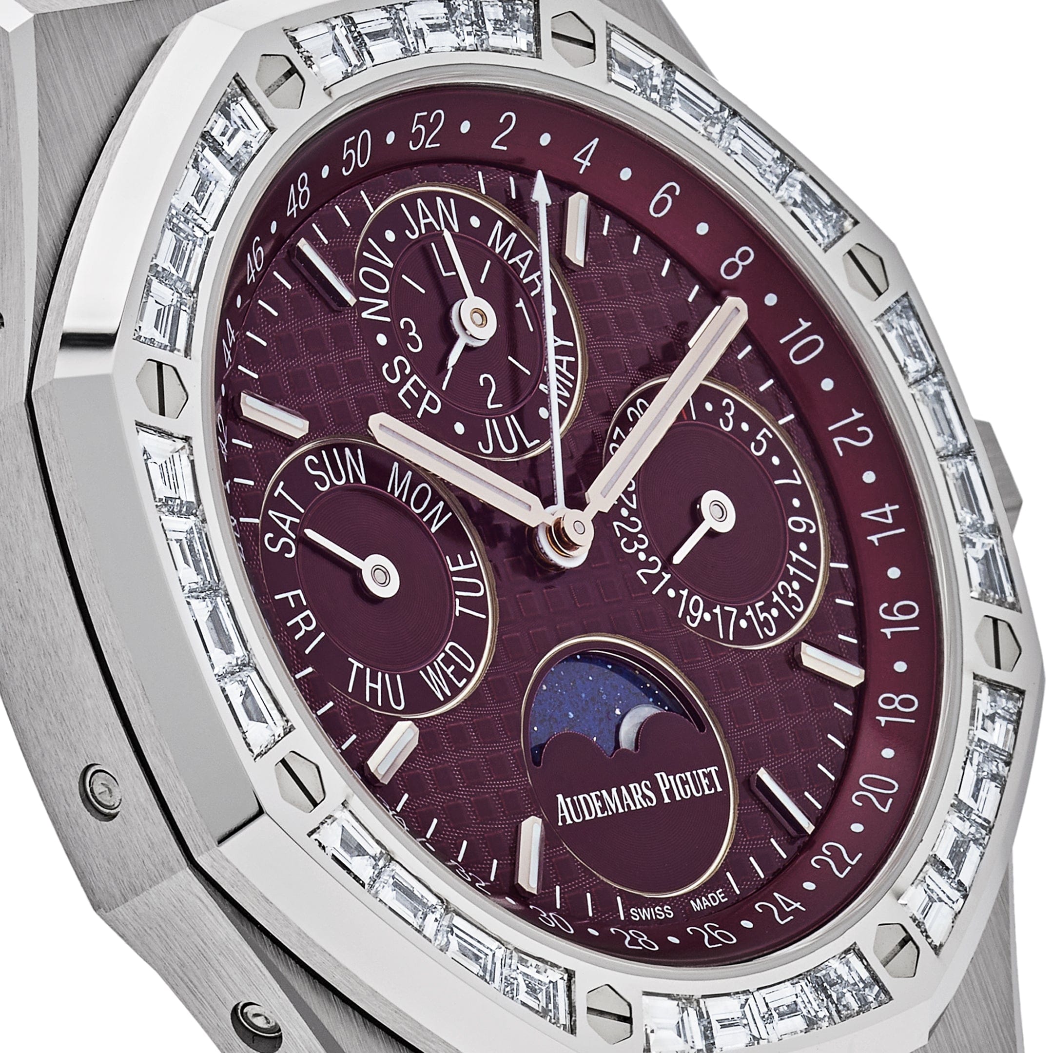Audemars Piguet Royal Oak Perpetual Calendar 26598BC.ZZ.1220BC.01 'Special Edition' White Gold Burgundy Dial Diamond Bezel (2024) - Premium Luxury Product