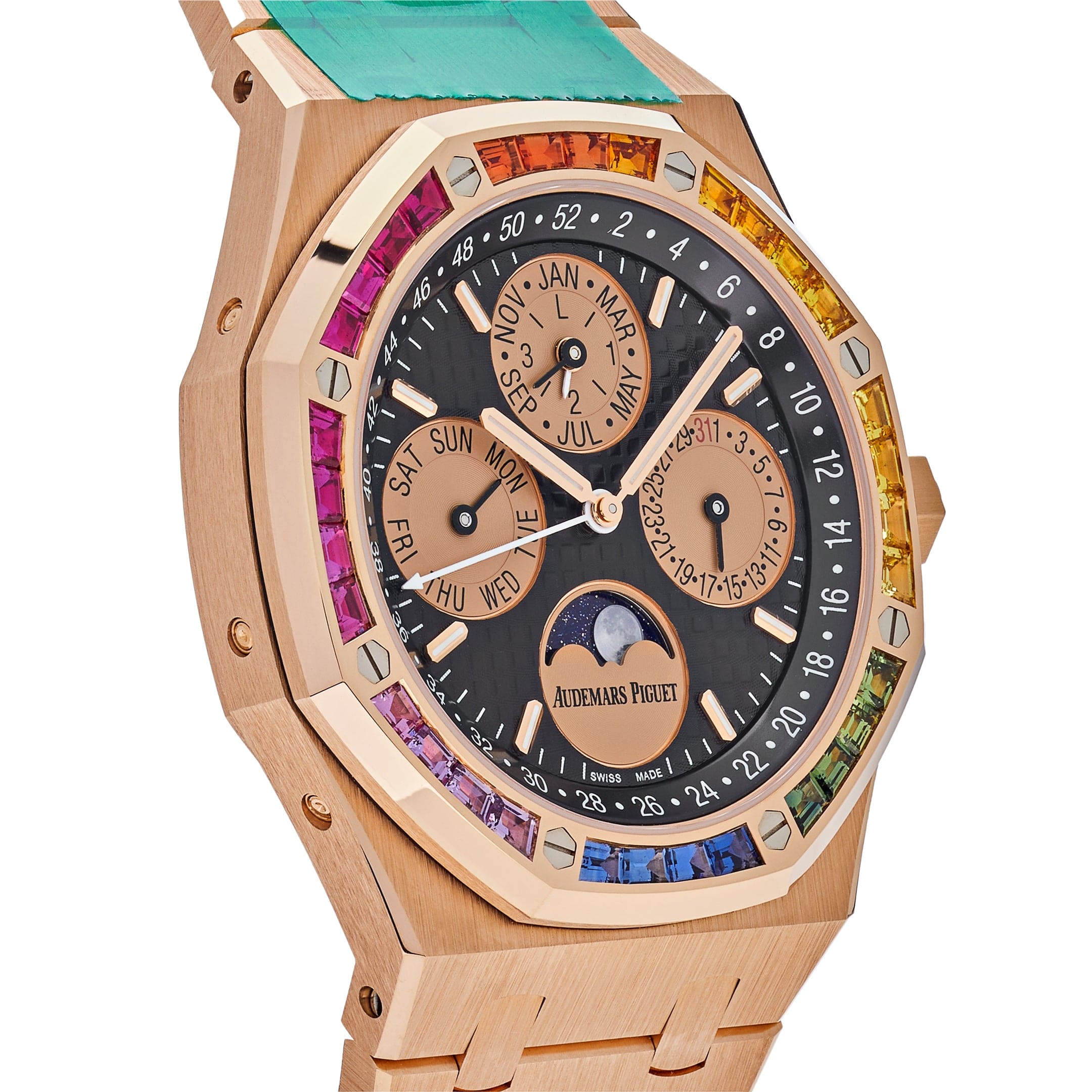 Audemars Piguet Royal Oak Perpetual Calendar 26614OR.YY.1220OR.01 Rose Gold Rainbow Bezel Black Dial Limited Edition - Premium Luxury Product