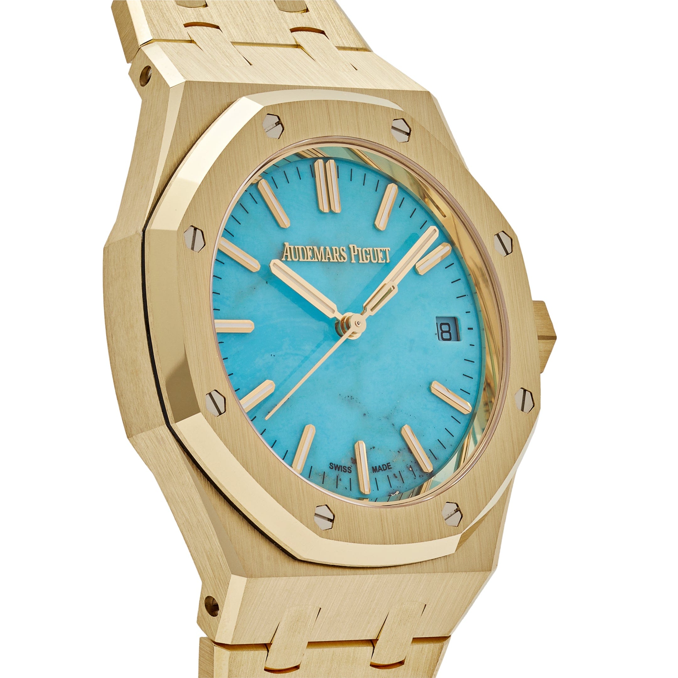 Audemars Piguet Royal Oak Selfwinding 15550BA.OO.1356BA.01 Yellow Gold Blue Turquoise Dial - Premium Luxury Product