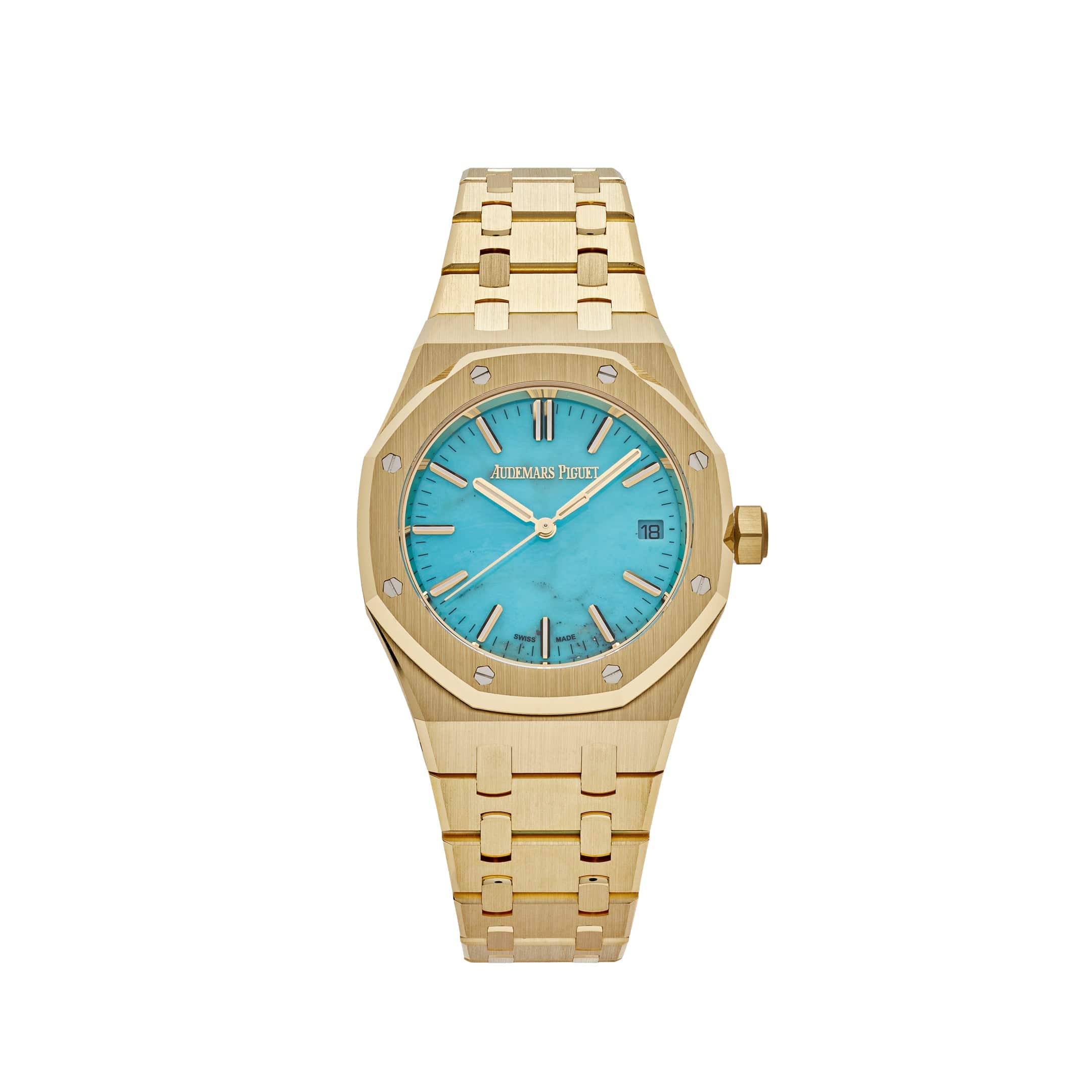 Audemars Piguet Royal Oak Selfwinding 15550BA.OO.1356BA.01 Yellow Gold Blue Turquoise Dial - Premium Luxury Product