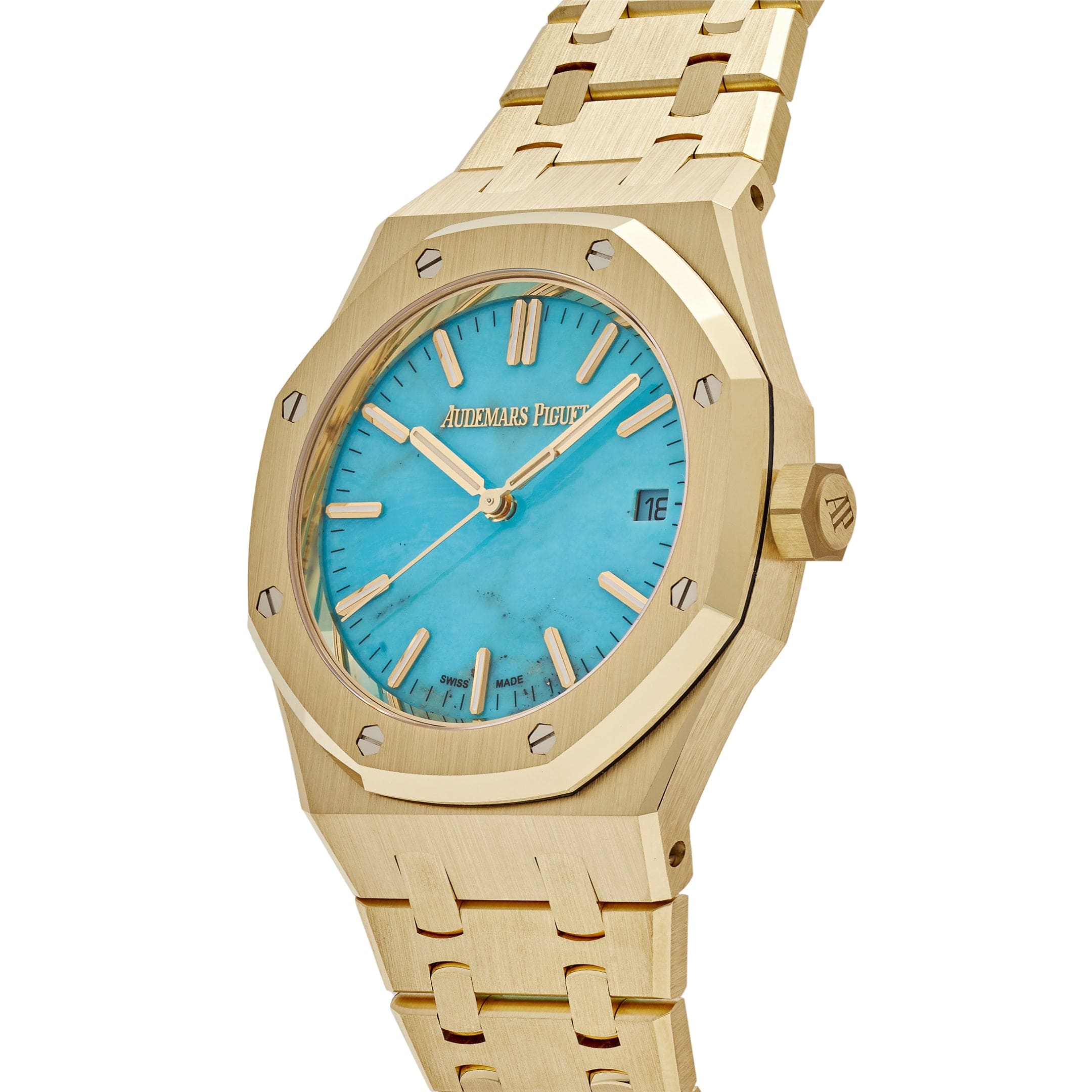 Audemars Piguet Royal Oak Selfwinding 15550BA.OO.1356BA.01 Yellow Gold Blue Turquoise Dial - Premium Luxury Product