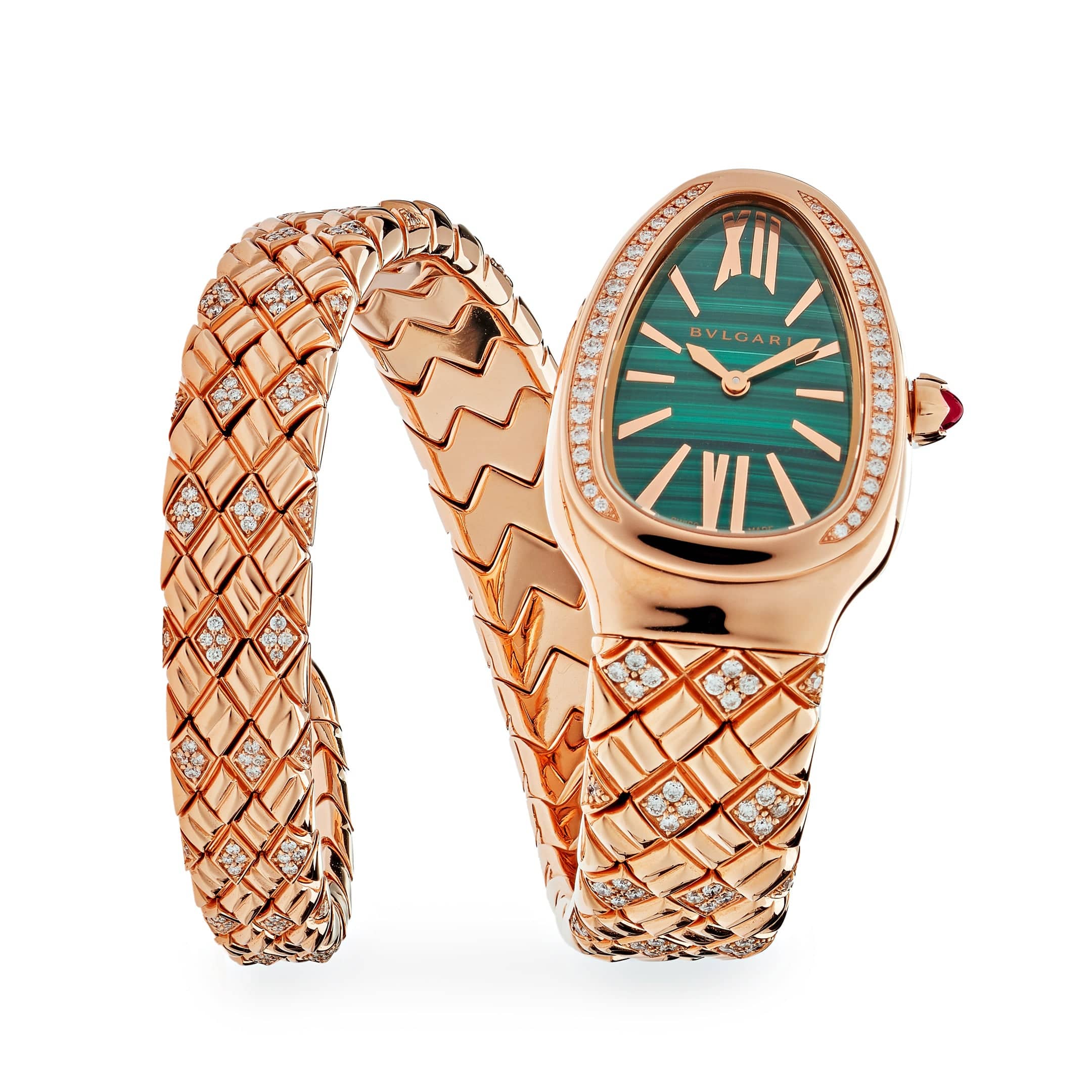 BVLGARI Serpenti Spiga Watch 103626 Rose Gold Malachite Dial Diamond - Premium Luxury Product